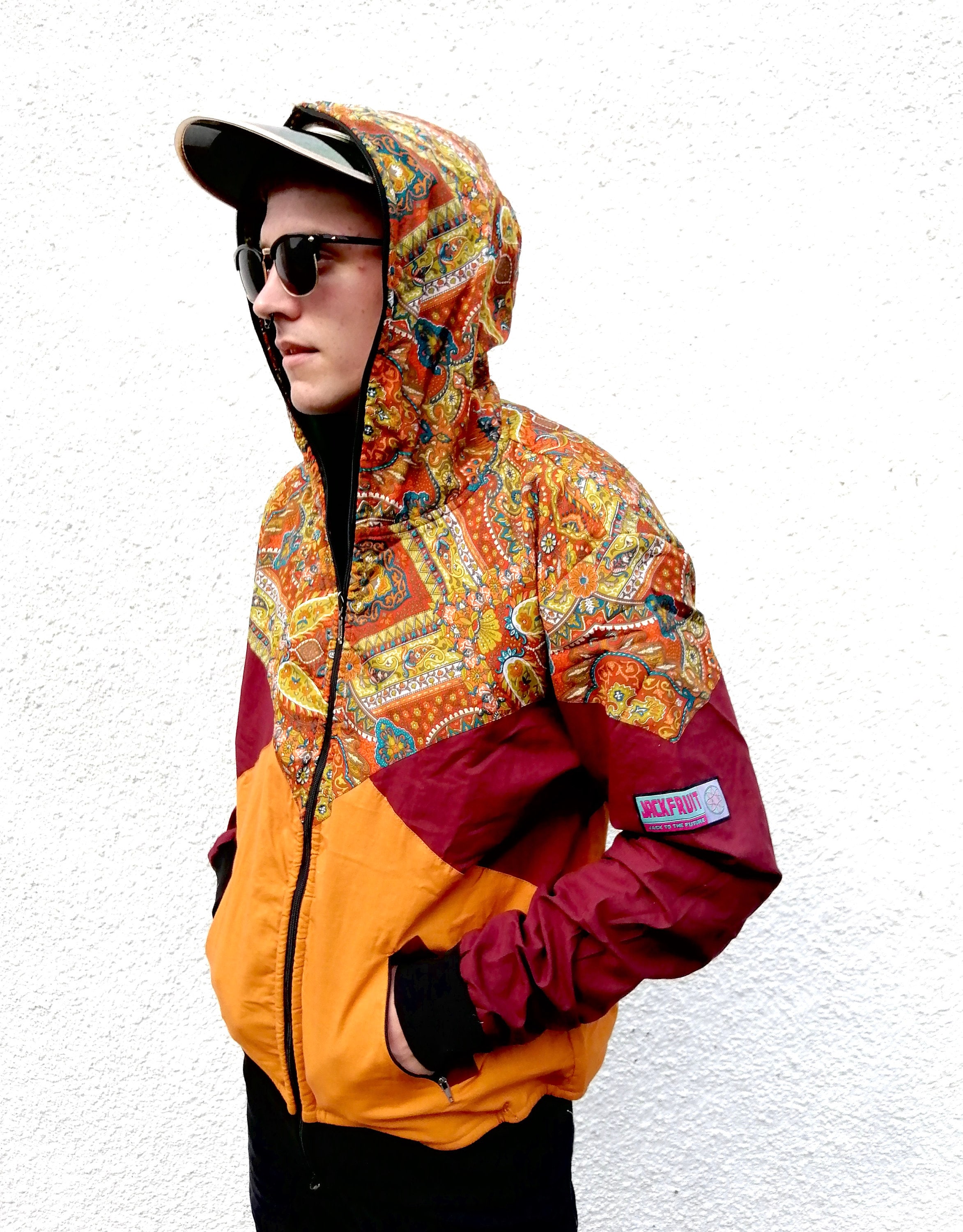 Felpa con cappuccio reversibile in velluto deluxe JACKFRUIT - Velluto verde - Unisex - Giacca da festival urbano azteco in velluto felpato stile retrò