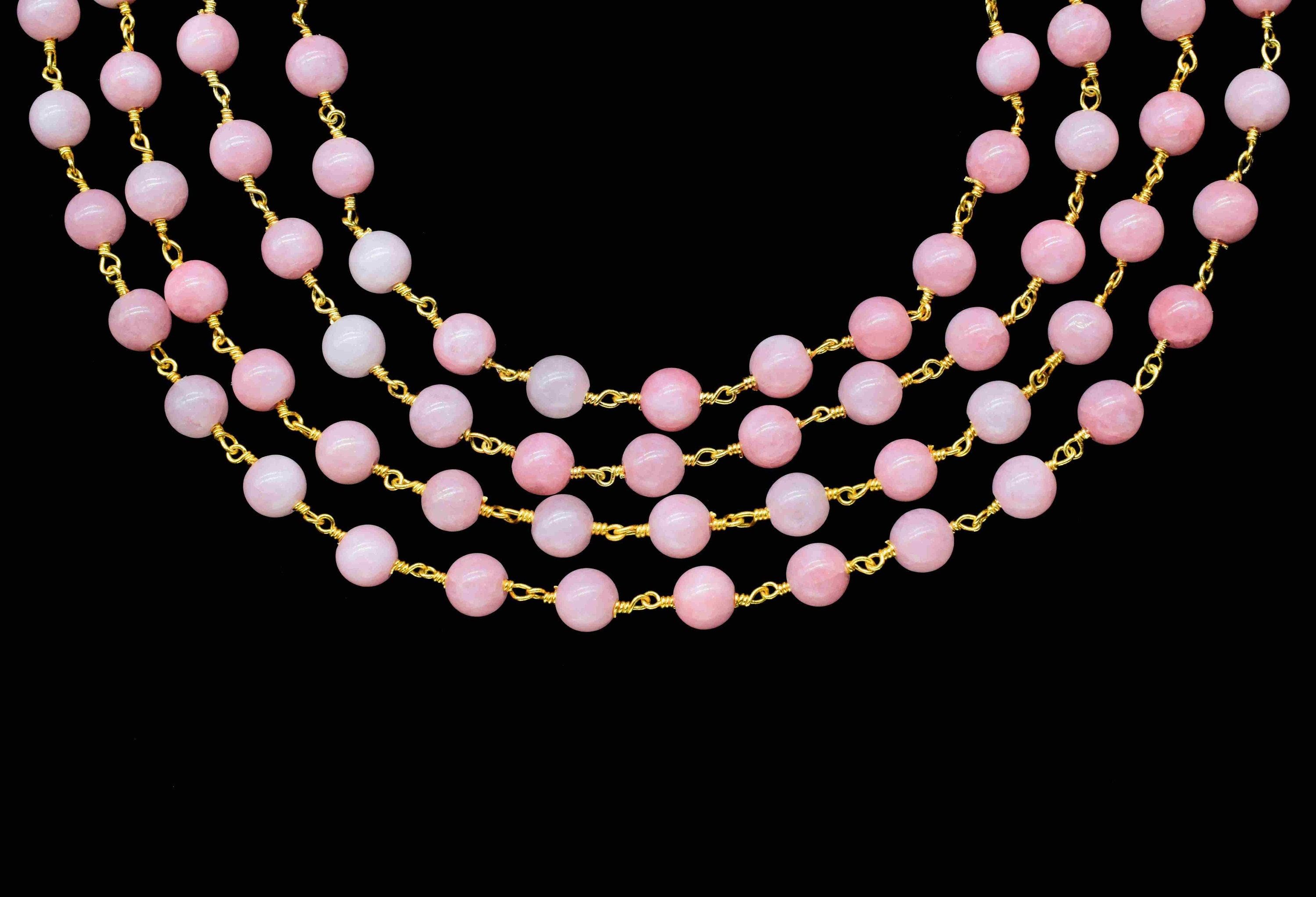 Collana rosario con perline lisce di opale rosa da 6 mm, collana con perline lisce di opale rosa, collana con perline di opale rosa, collana con perli