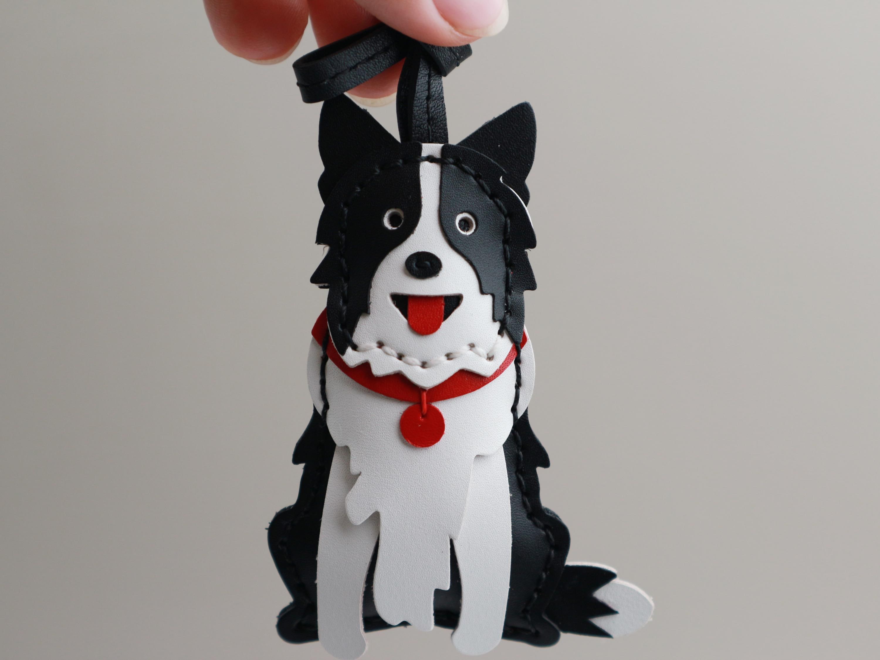 Ciondolo in pelle personalizzato Border Collie, ciondolo in pelle per borsa, ciondolo in pelle per borsa e borsetta a forma di cane, portachiavi con c