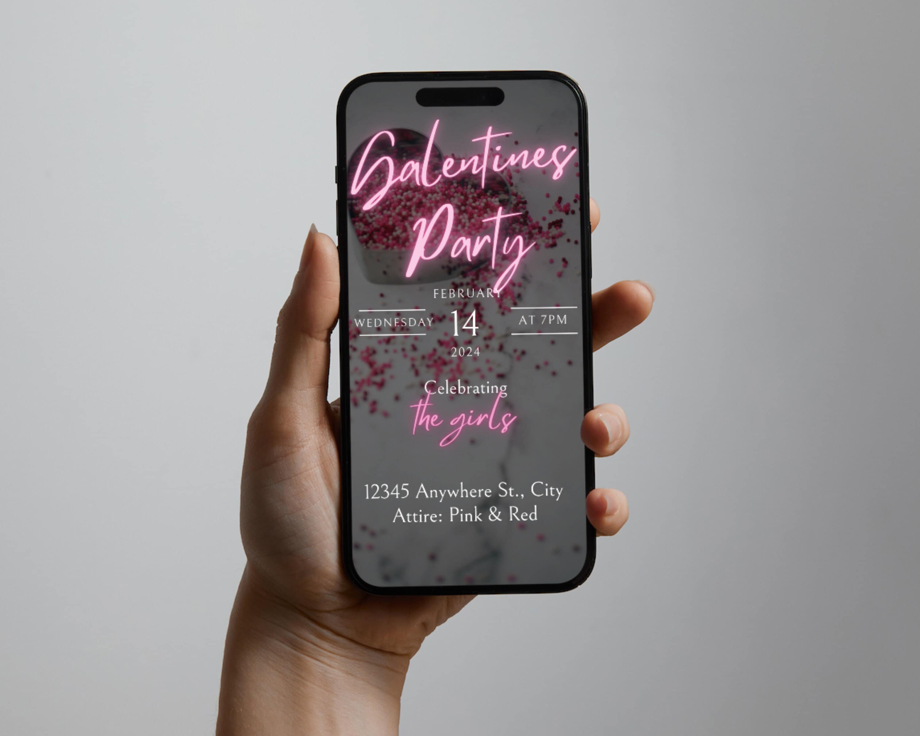 Invito per San Valentino, invito digitale per la festa di San Valentino, San Valentino evita il rosa neon, invito per San Valentino per ragazze, invit