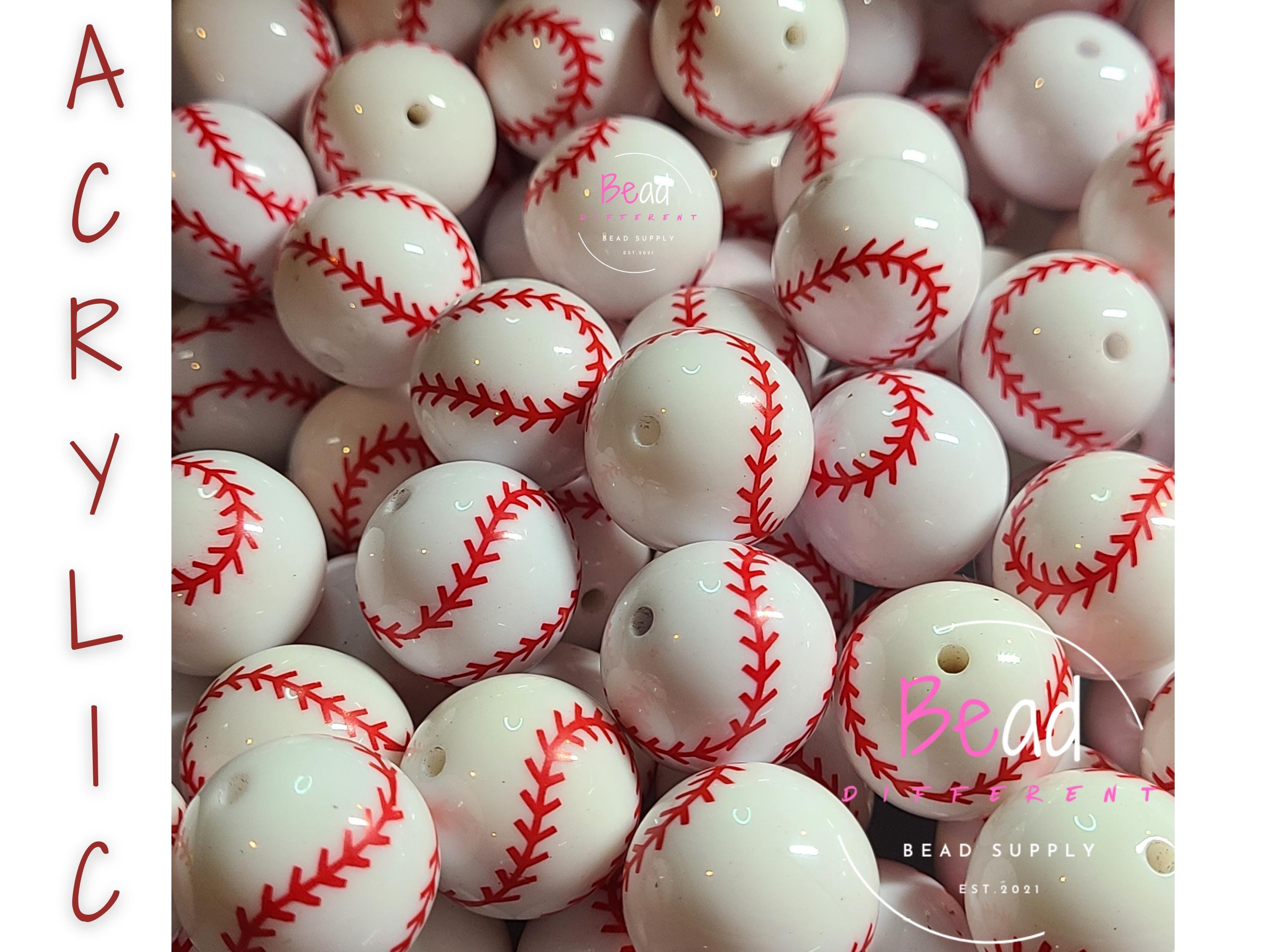Perline Bubblegum da 20 mm, Perline Baseball, Perline Grosse, Perline Acriliche, Perline Sportive, Perline a Sfera, Perline per Penne, Perline Fai da