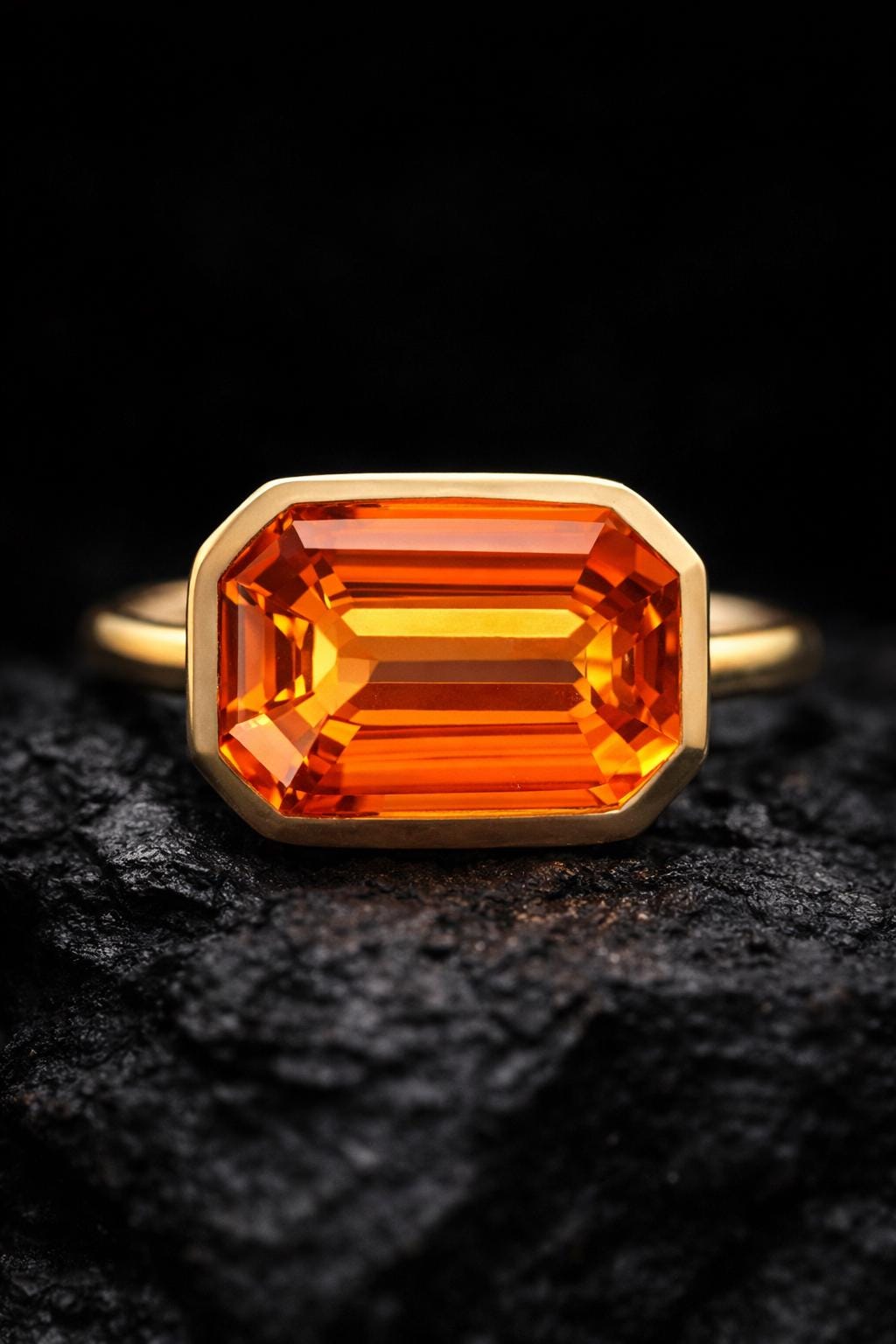 Anello con castone in zaffiro arancione taglio brillante - Anello nuziale con pietra portafortuna di settembre - Anello di fidanzamento da donna di ec