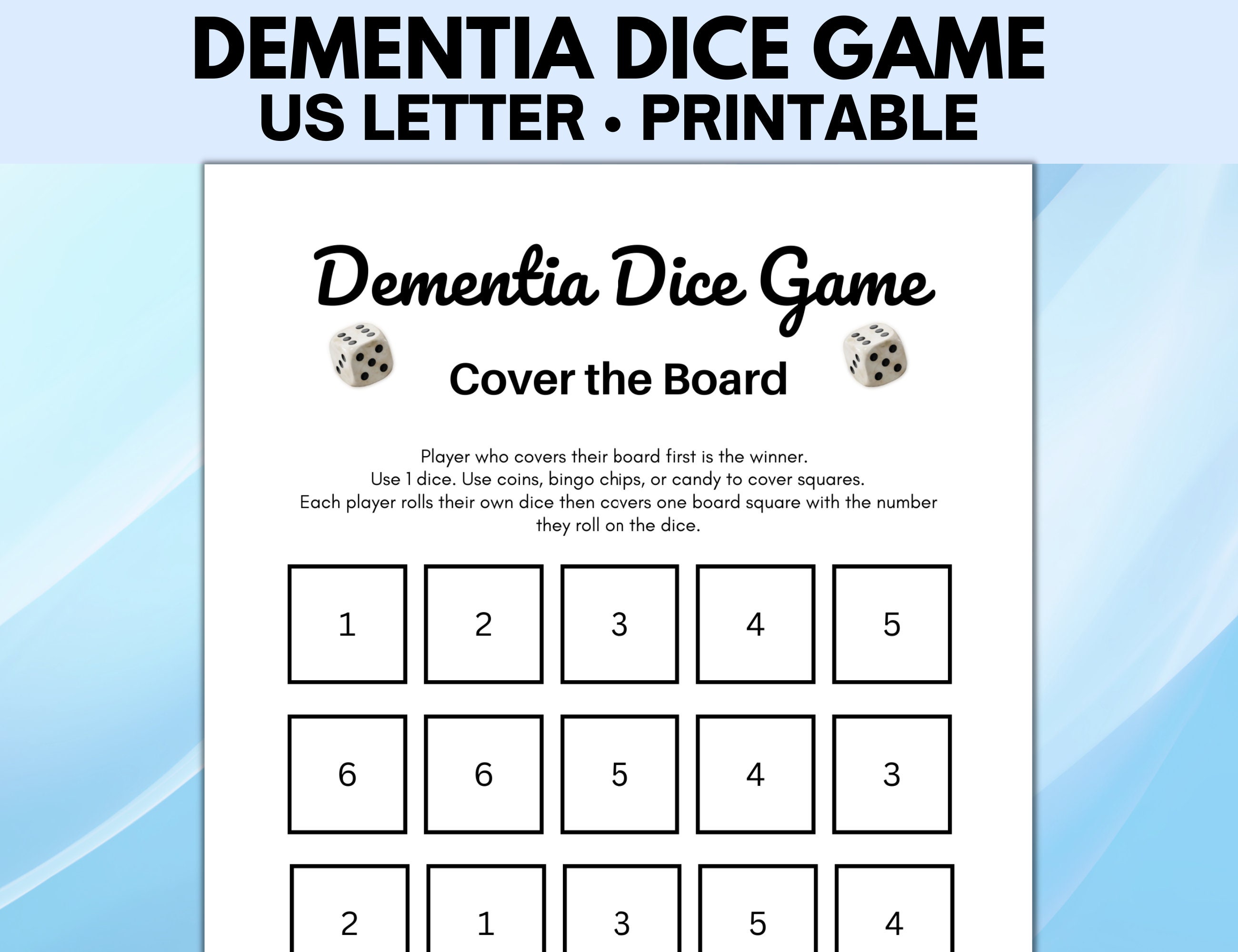 Gioco di dadi sulla demenza, gioco di dadi con caramelle, gioco di dadi stampabile, giochi rompighiaccio, attività sulla demenza, giochi sulla demenza