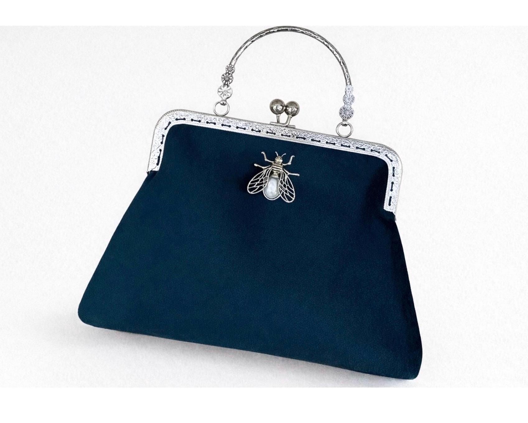 Pochette blu navy. Borsa da sera blu navy. Pochette in velluto. Borsa. Borsa da sera da donna. Borsa vittoriana. Borsa vintage
