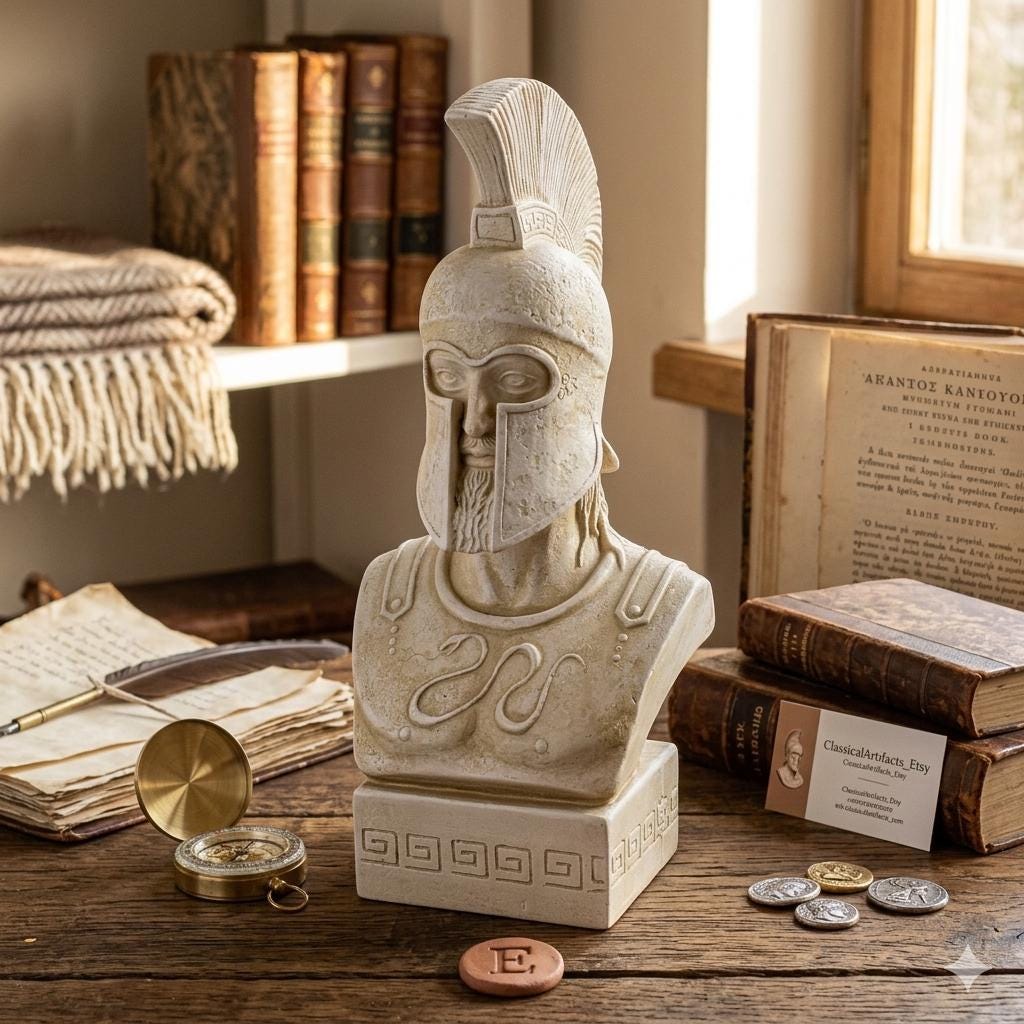"Busto di Re Leonida 12\", Statua del guerriero spartano, scultura di un re greco antico, decorazione di Termopili Molon Labe, calco in gesso, regalo st"