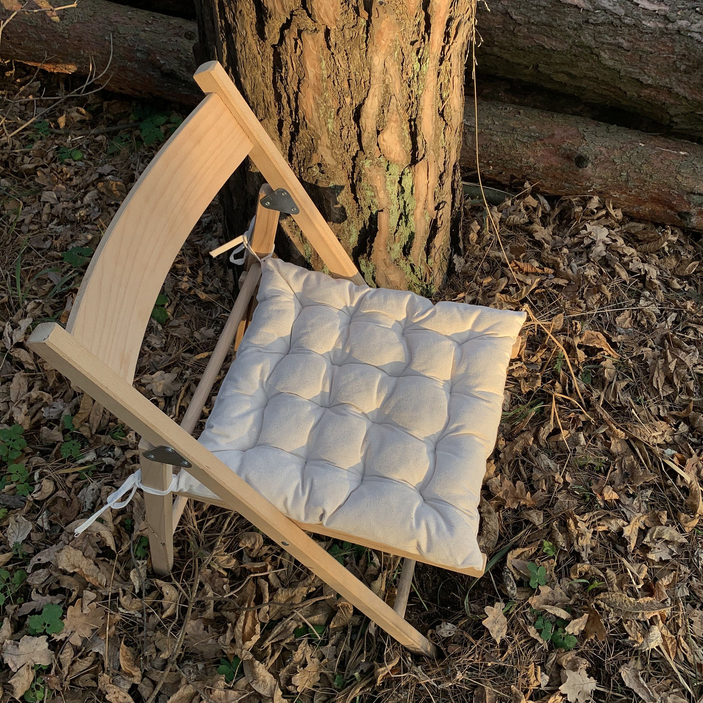 Cuscino per sedia quadrato in lino con lacci / Cuscini per sedia in lino trapuntato / Cuscino per sedile bianco con lacci / Cuscini quadrati / Cuscini