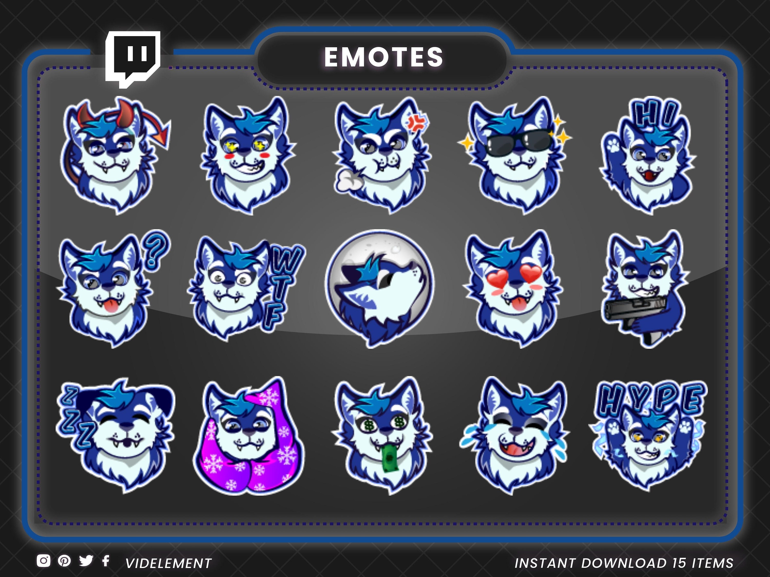 Emote lupo, emote Twitch, emote di testo, emote Twitch, emote Discord, emote calcio, emote anime, emote carine, pacchetto di emote, emote chibi