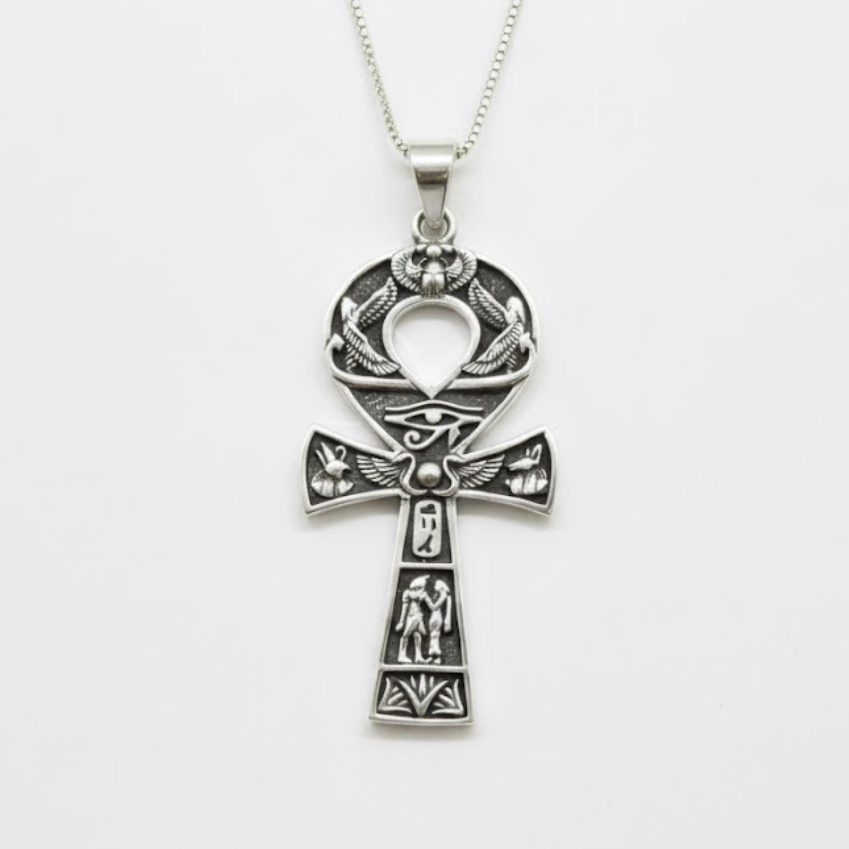 Collana con croce grande, collana egizia in argento, ciondolo Ankh in argento, ciondolo egizio grande, collana con croce in argento, argento di Adina