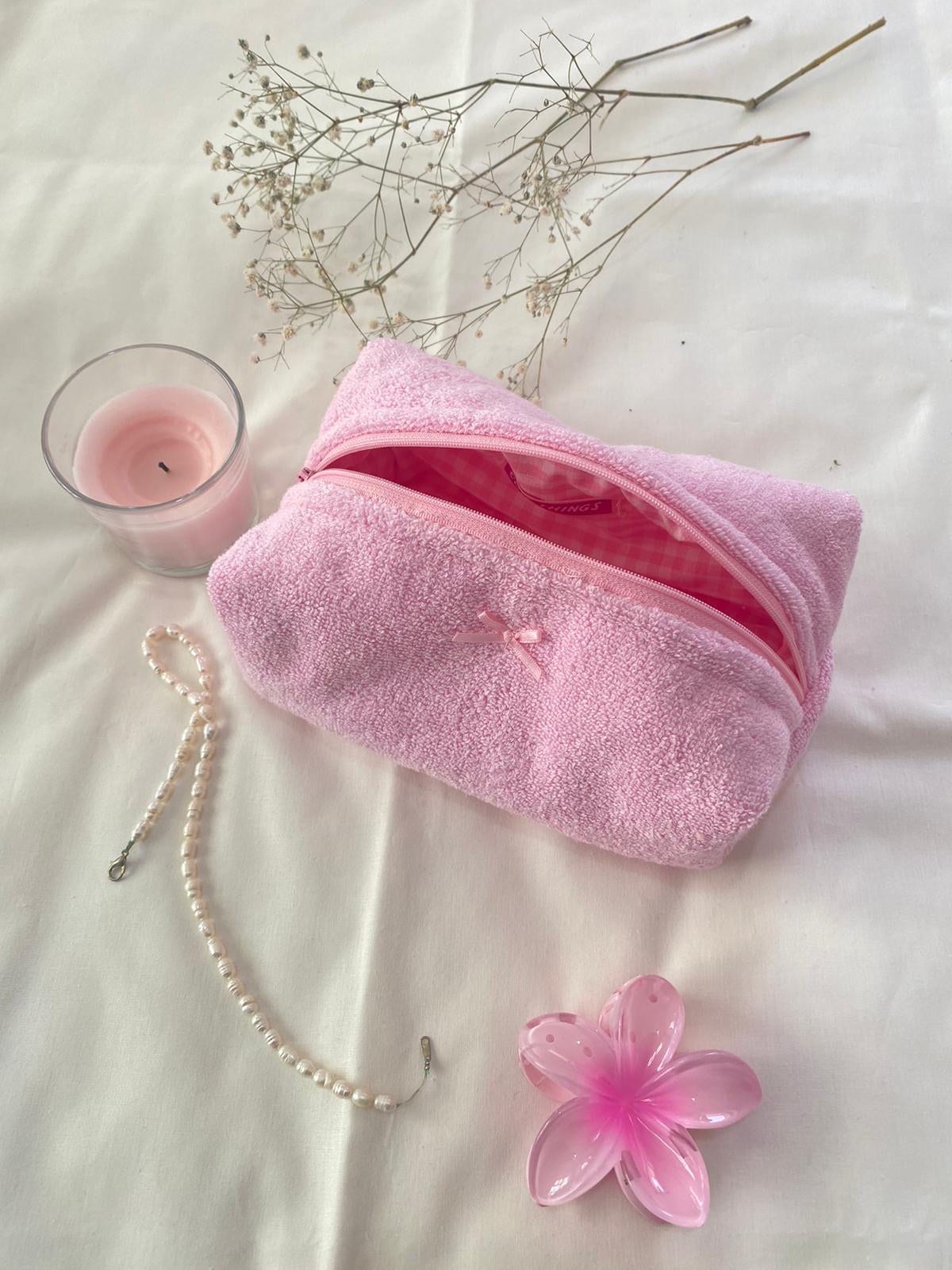 Borsa per il trucco - Borsa per il trucco in spugna rosa - Borsa per cosmetici - Borsa per il trucco in spugna - Borsa da viaggio - Pochette per cosme
