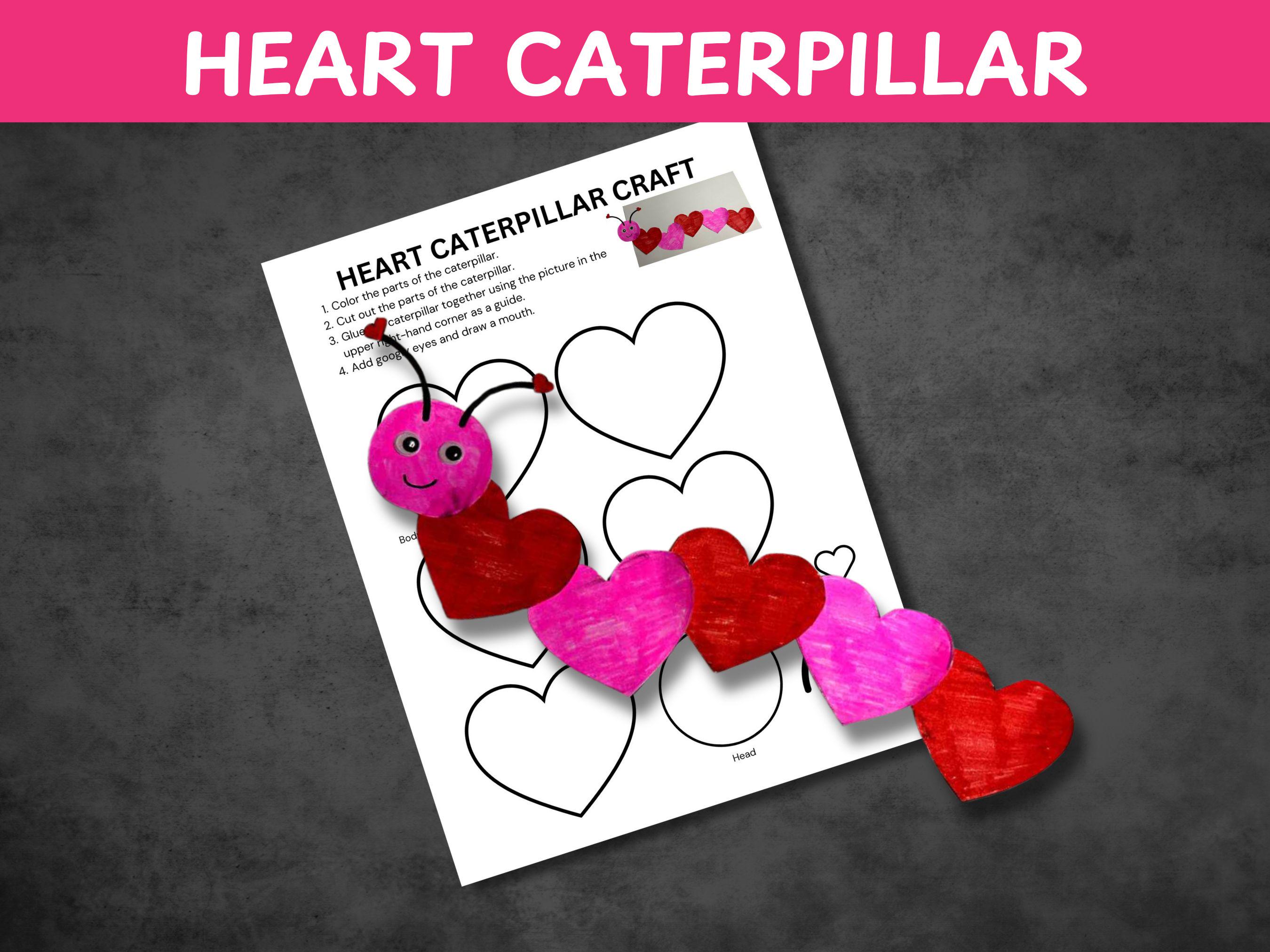 Lavoretto a forma di bruco a forma di cuore: attività per bambini per San Valentino (schema PDF)