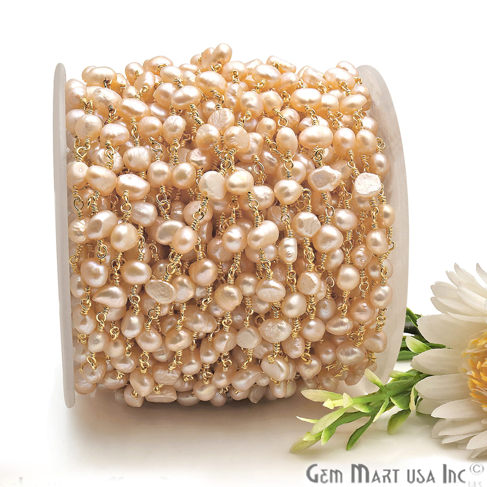 Catena del rosario con perline di perle rosa, perline a pepita, rosario placcato oro, perle naturali, catena del rosario, gioielli fai da te 6-8 mm (G