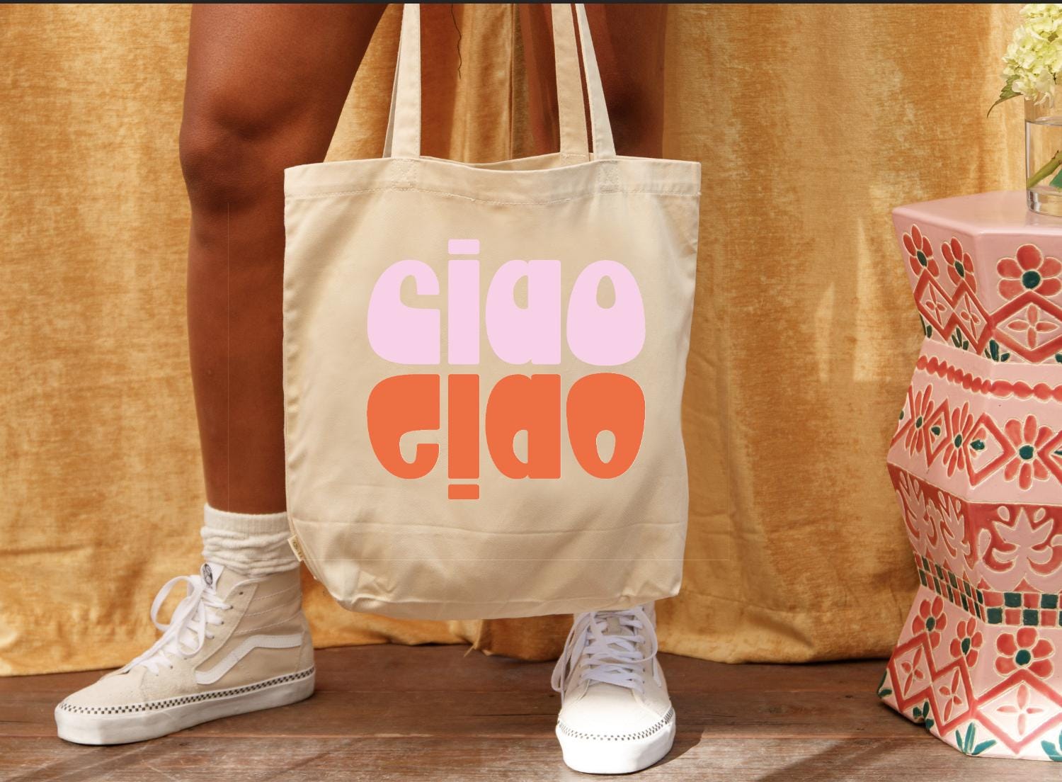 Ciao Graphic Cotton Tote bag borsa in tela borsa in tela nera borsa in tela beige borsa in tela per tutti i giorni borsa shopper