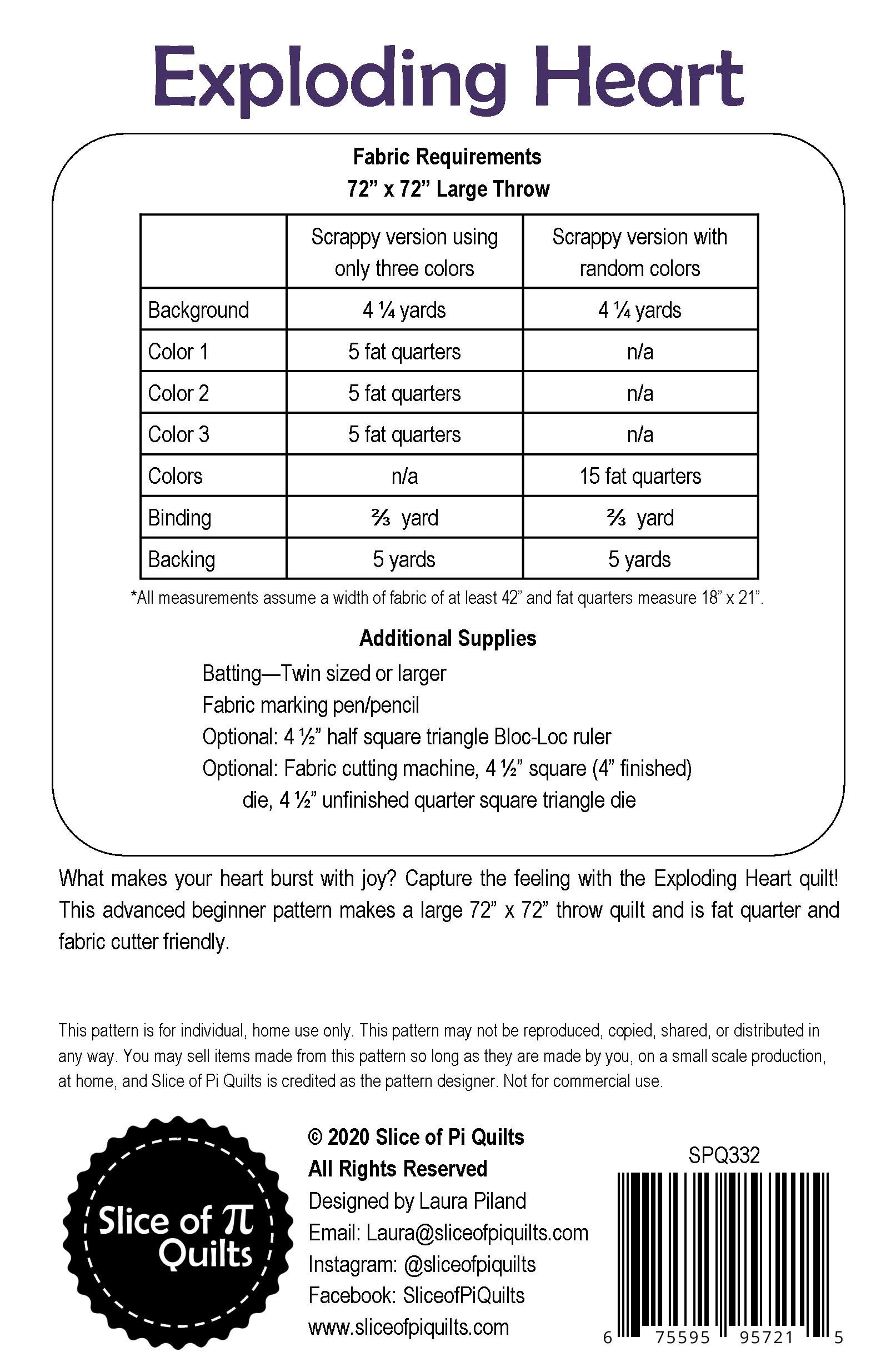 Modello di trapunta a forma di cuore esplosivo in formato PDF da scaricare in formato digitale da Slice of Pi Quilts [modello di trapunta adatta a qua
