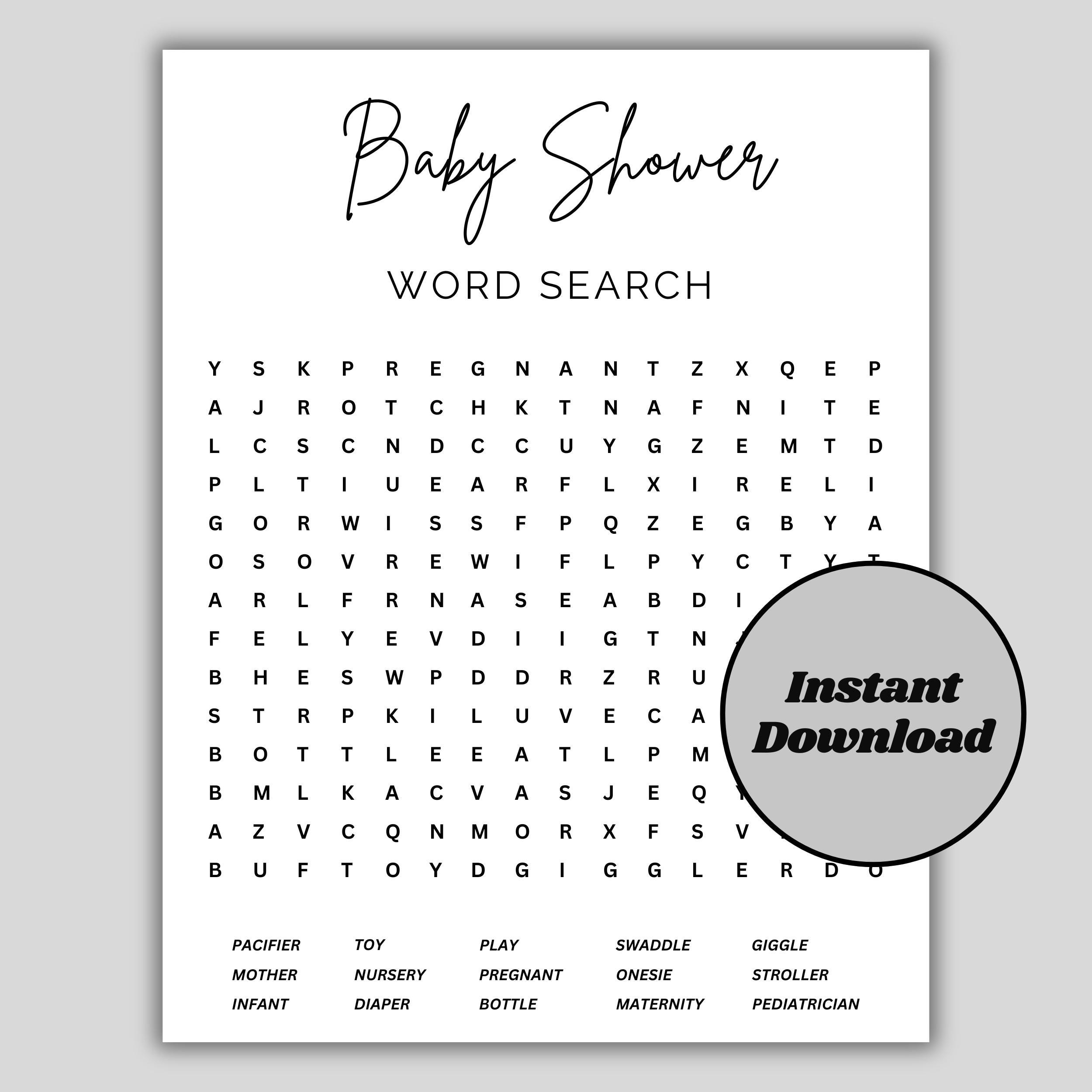 Baby Shower Word Search / Giochi Baby Shower stampabili / Gioco Baby Words / Giochi Baby Scramble / Gioco Baby Shower Word Scramble