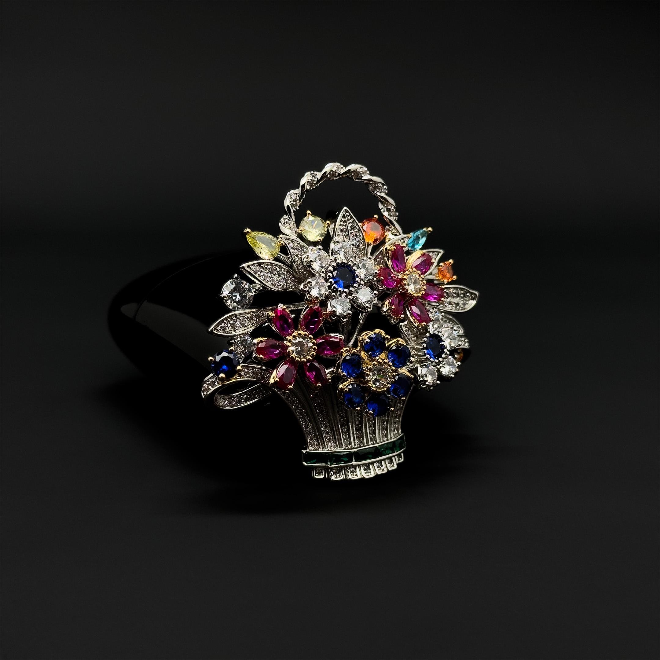 Spilla creativa a forma di cesto di fiori, spilla a forma di fiore, spilla da abito, spilla floreale, spilla di lusso, spilla squisita, spilla da fest