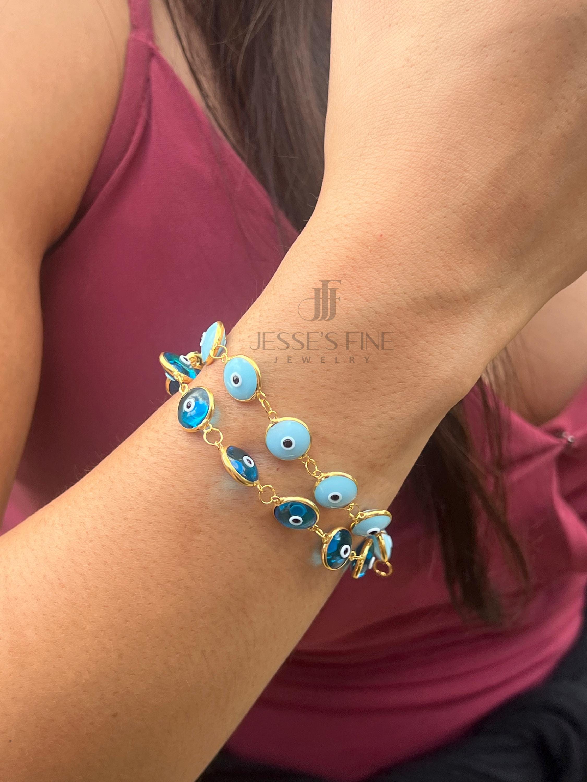 Bracciale tennis anti-malocchio con castone, braccialetto tennis anti-malocchio turchese placcato oro, braccialetto anti-malocchio azzurro, braccialet