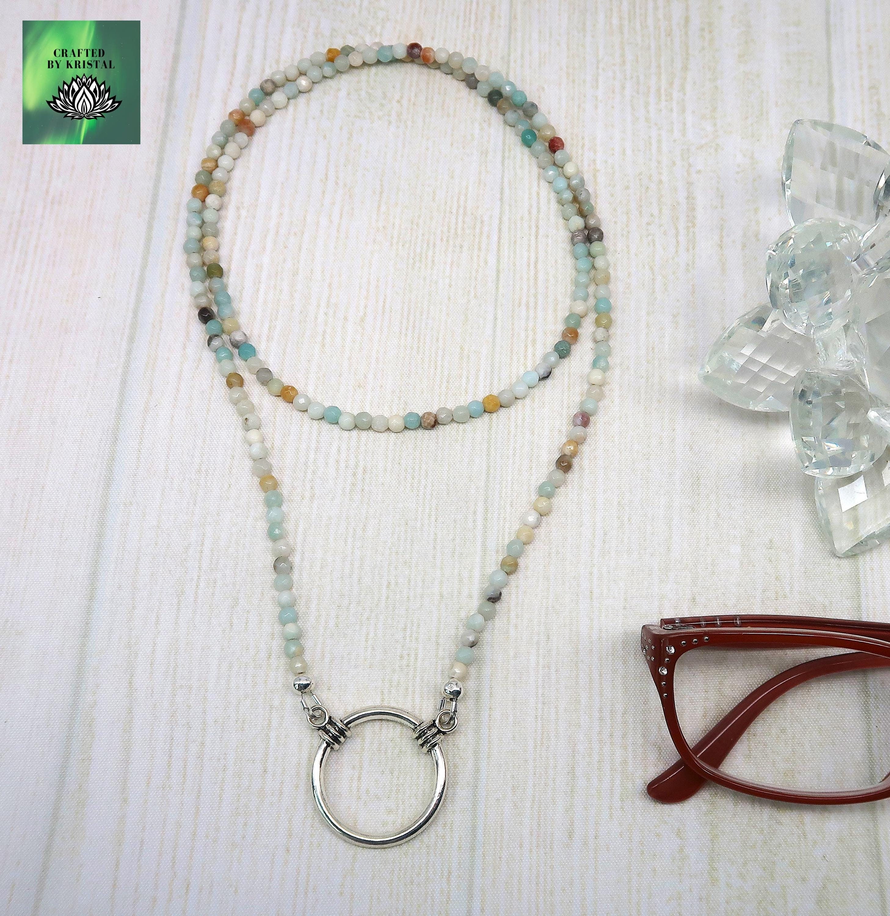 Catena per occhiali con perline in pietra amazzonite, portaocchiali, collana con passante per occhiali, portaocchiali da lettura, cordino per occhiali