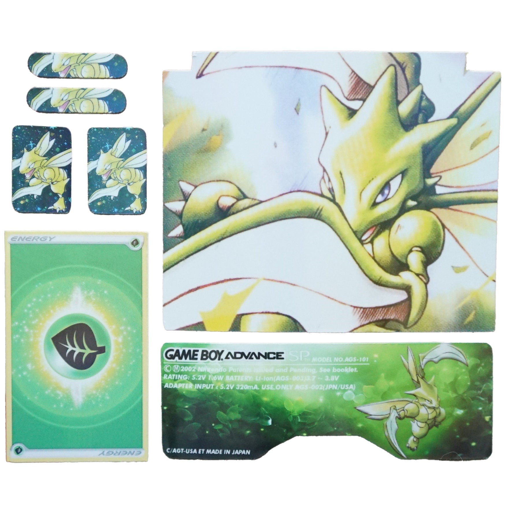 Set di adesivi olografici per inserti della scocca del GBA SP con pulsanti trasparenti e cordino