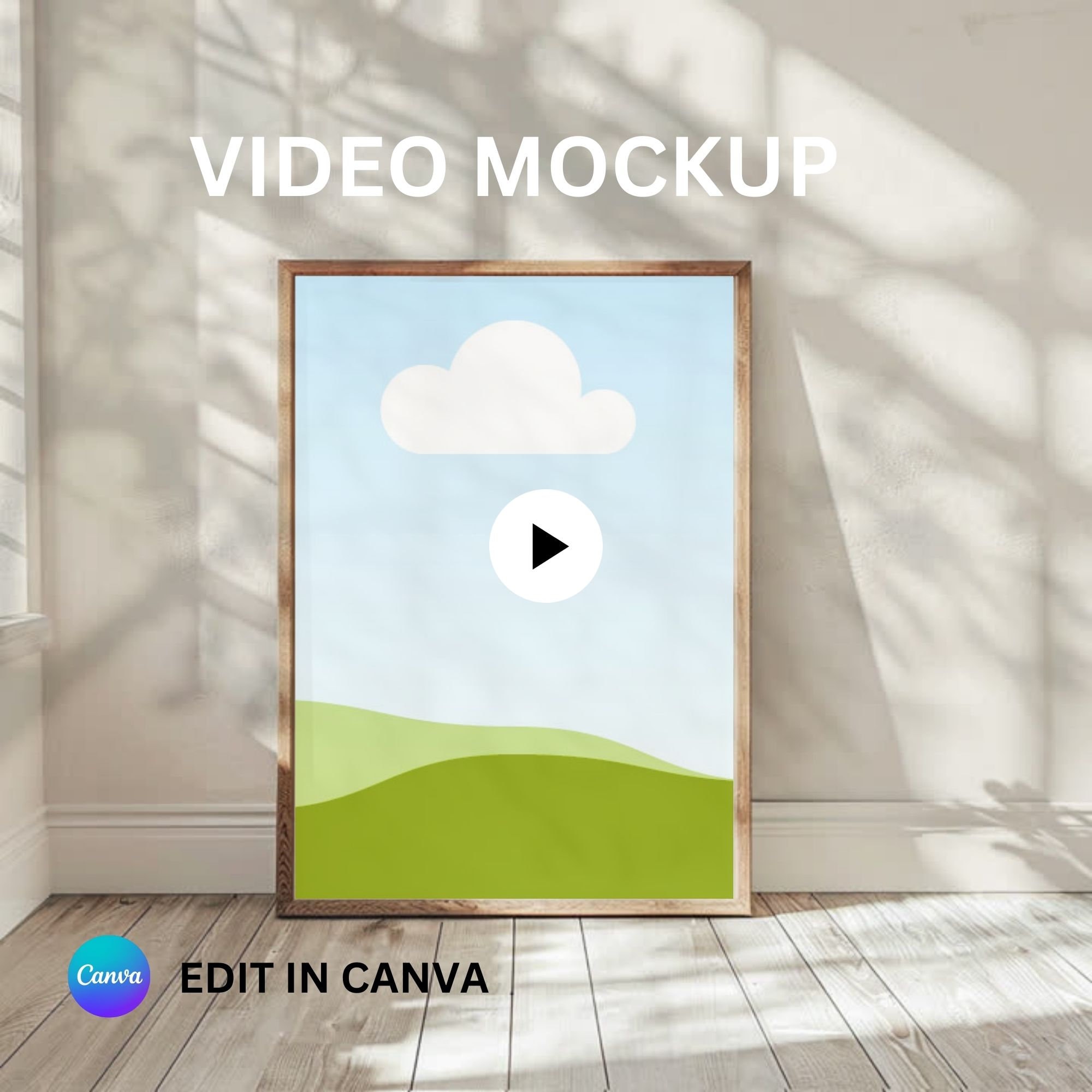 Mockup di cornice video ISO A1, Mockup di cornice animata, Modifica Canva, Mockup di cornice per stampa artistica, Mockup di cornice in legno, Mockup