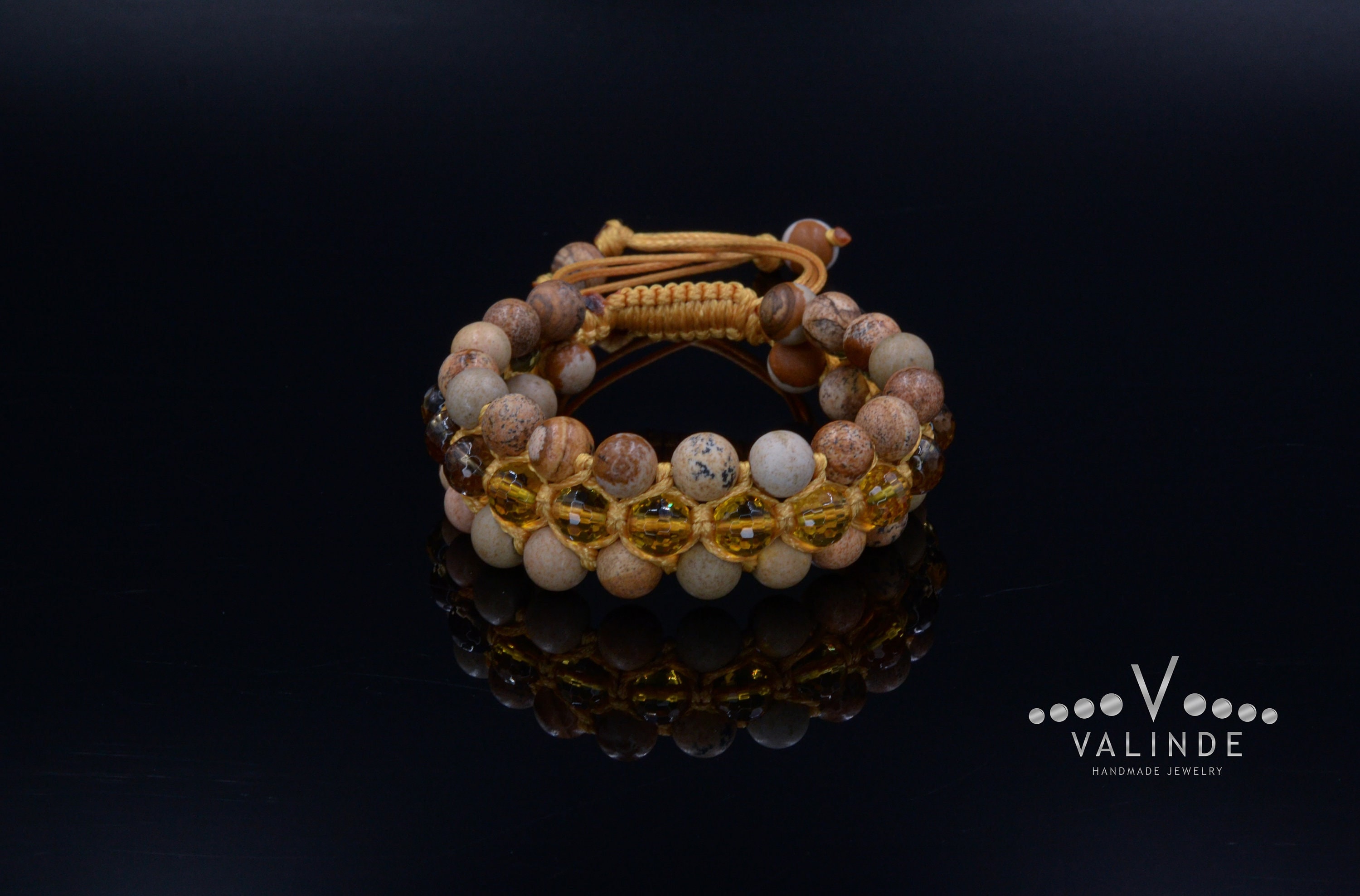 Bracciale triplo in citrino per uomo - Bracciale a tre file per uomo - Bracciale con perline di diaspro - Regalo per uomo - Bracciale regolabile in cr