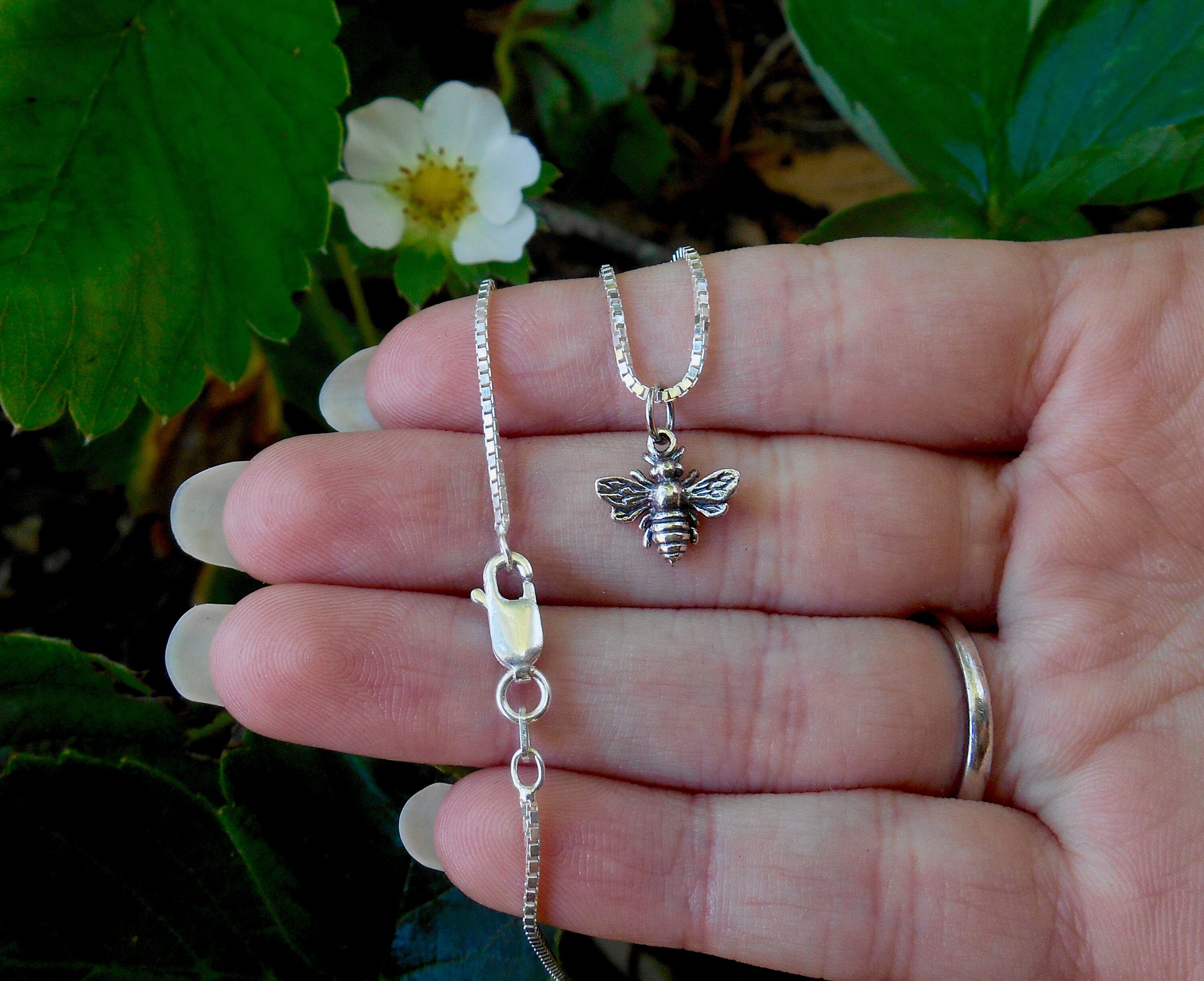 Collana con ciondolo ape - Ciondolo in argento sterling 925 - Collana ape regina, catena a maglie in argento sterling, ciondolo in argento, ciondolo n