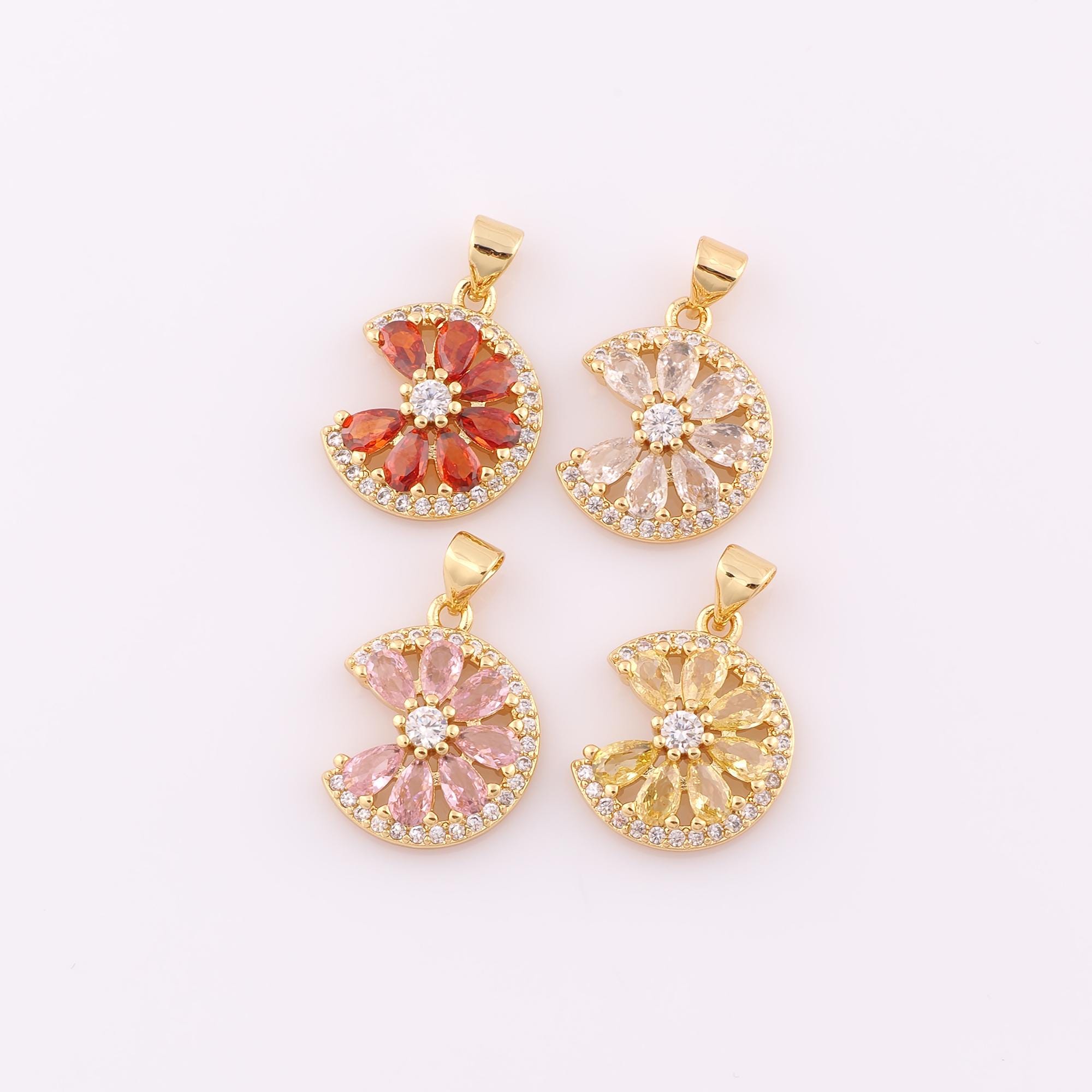 1 pz. Ciondolo a forma di fiore in oro CZ, ciondolo a forma di fiore riempito in oro 18 carati, ciondolo a forma di fiore fai da te per braccialetti,