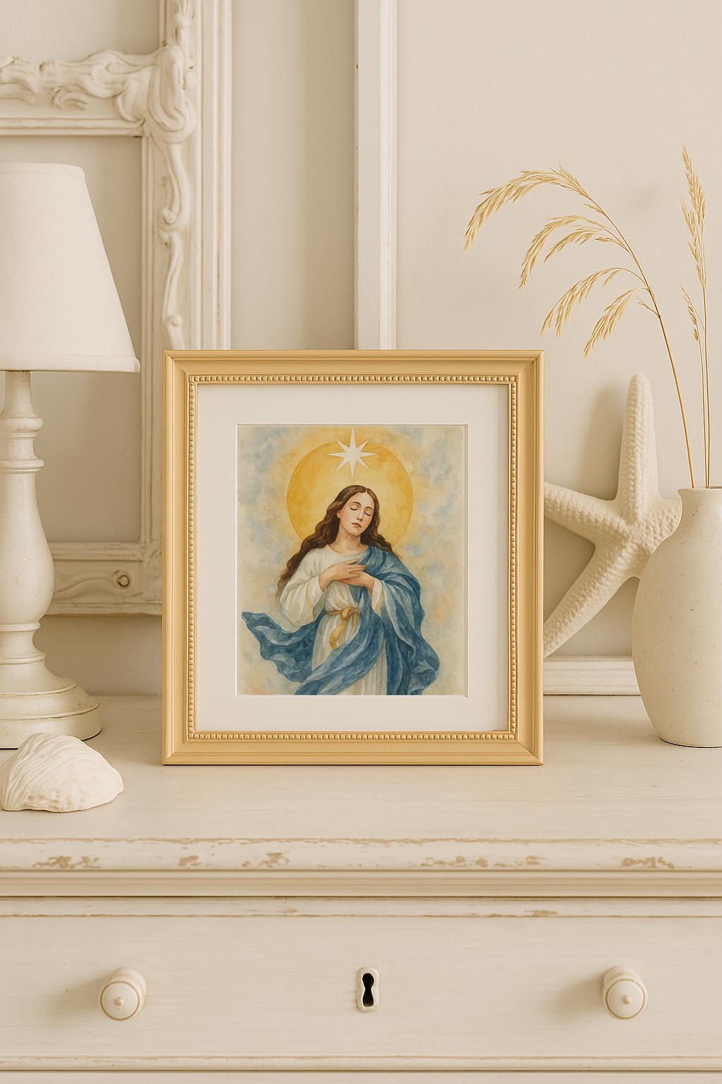 Stampa artistica Stella Maris / 8x10 Nostra Signora Stella del Mare / Arte murale mariana cattolica / Opera d'arte religiosa costiera / Regalo cattoli