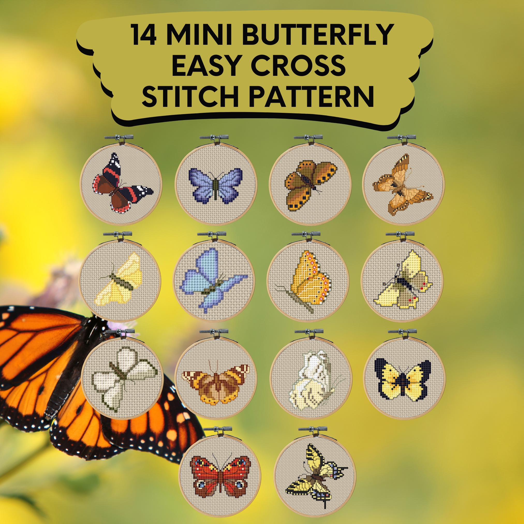 14 Mini Tiny Butterfly Cross Stitch Patterns Bundle / Sampler Butterfly Stitch Designs / Mini Cross Stitch Bundle per tutti i livelli di abilità