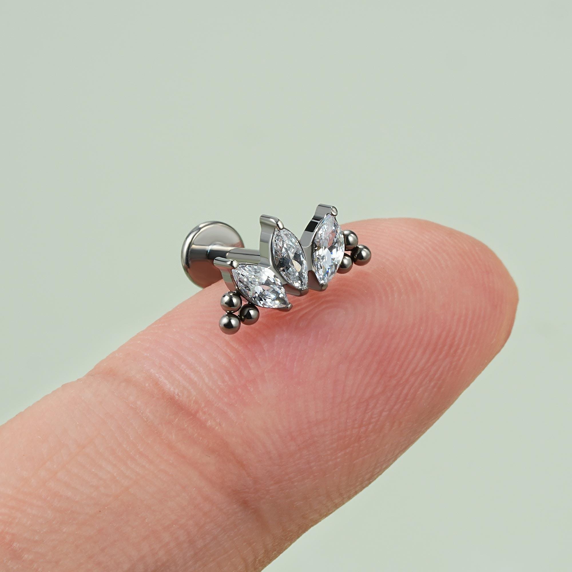 Piercing a corona in argento titanio 16G con zirconi cubici/piercing per cartilagine/piercing con filettatura interna/piercing al naso/piercing a conc