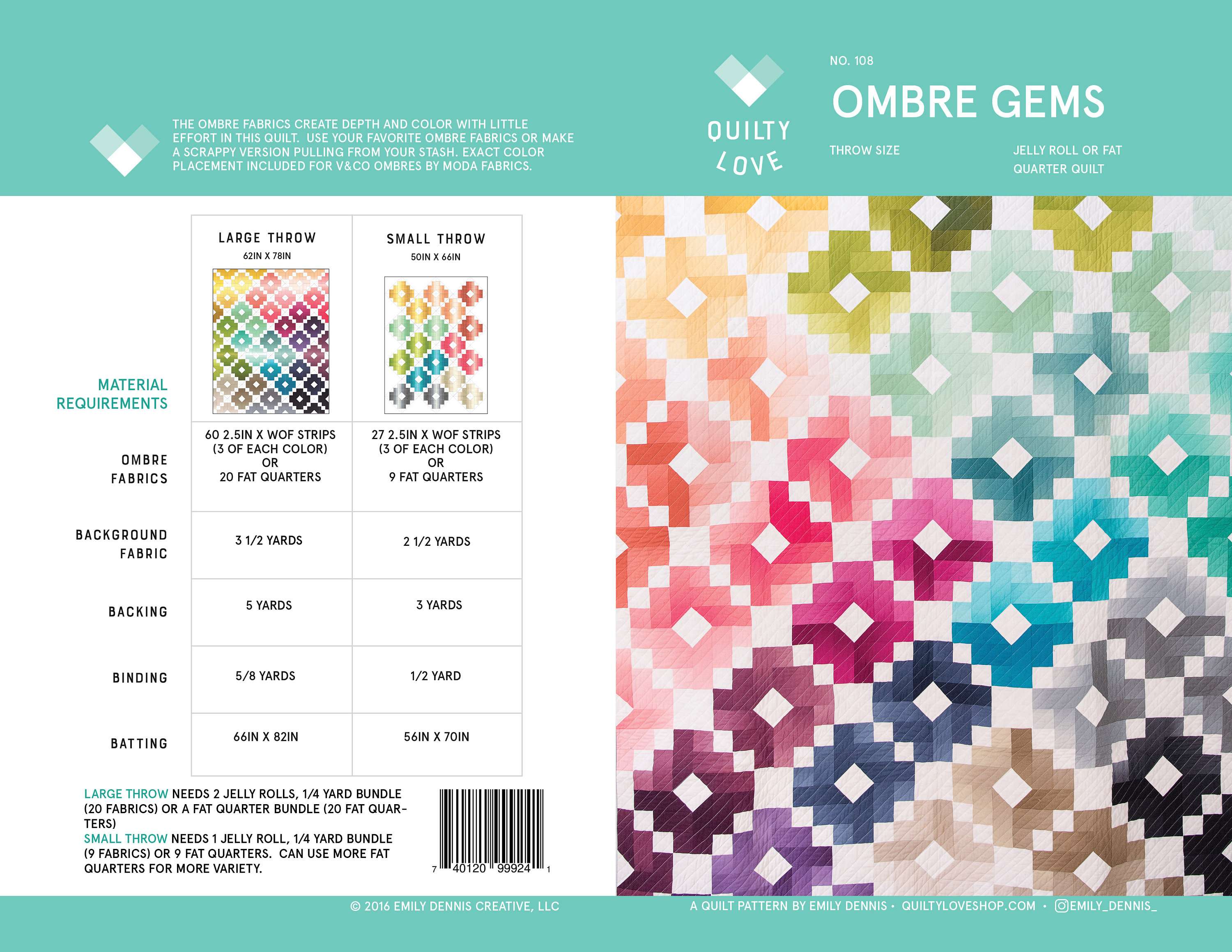 Modello trapunta PDF Ombre Gems / modello trapunta moderna / modello trapunta Ombre / modello trapunta / modello trapunta quarto grasso / trapunta rot