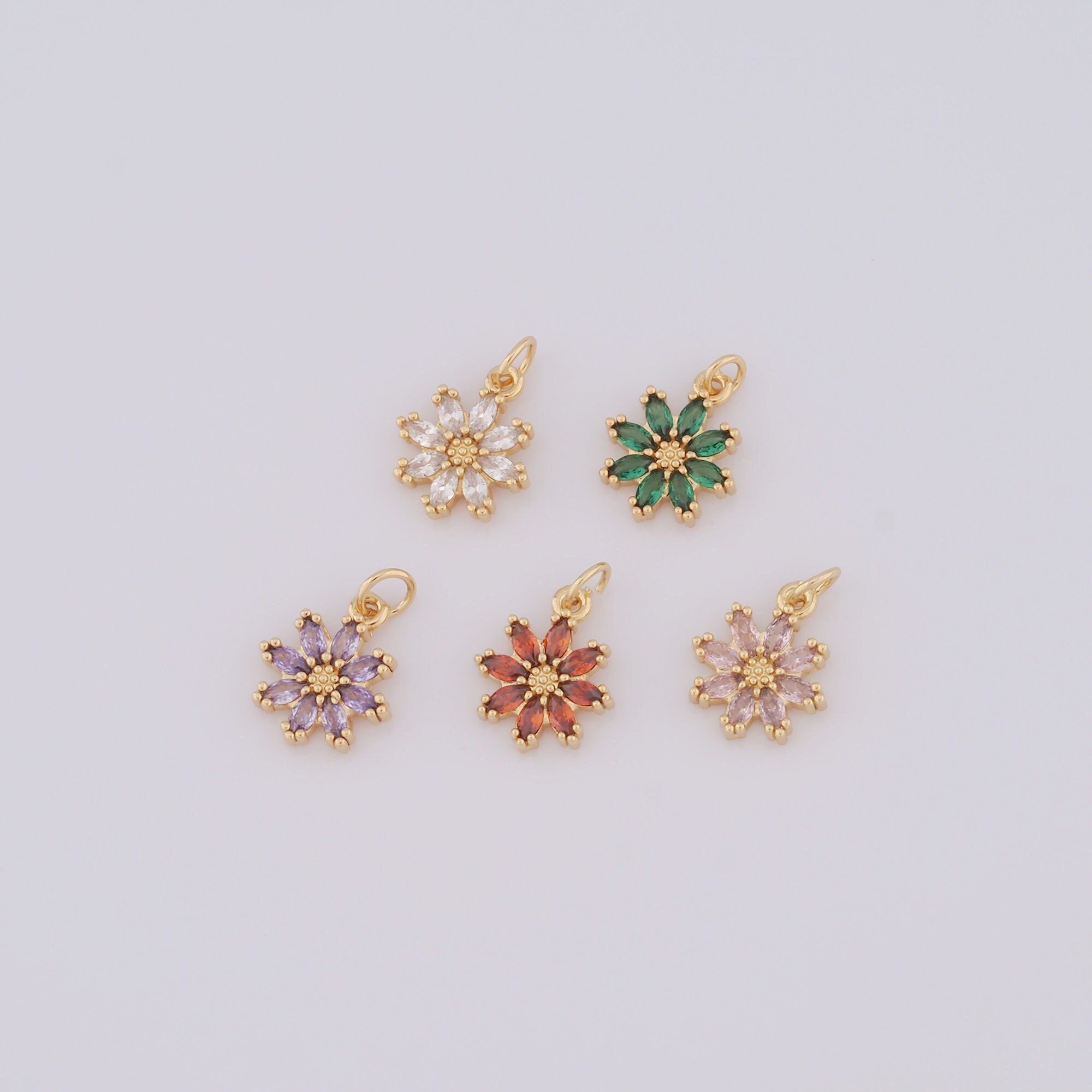 1 pz. Ciondolo a forma di fiore in oro CZ, ciondolo a forma di fiore riempito in oro 18 carati, ciondolo a forma di fiore fai da te per braccialetti,