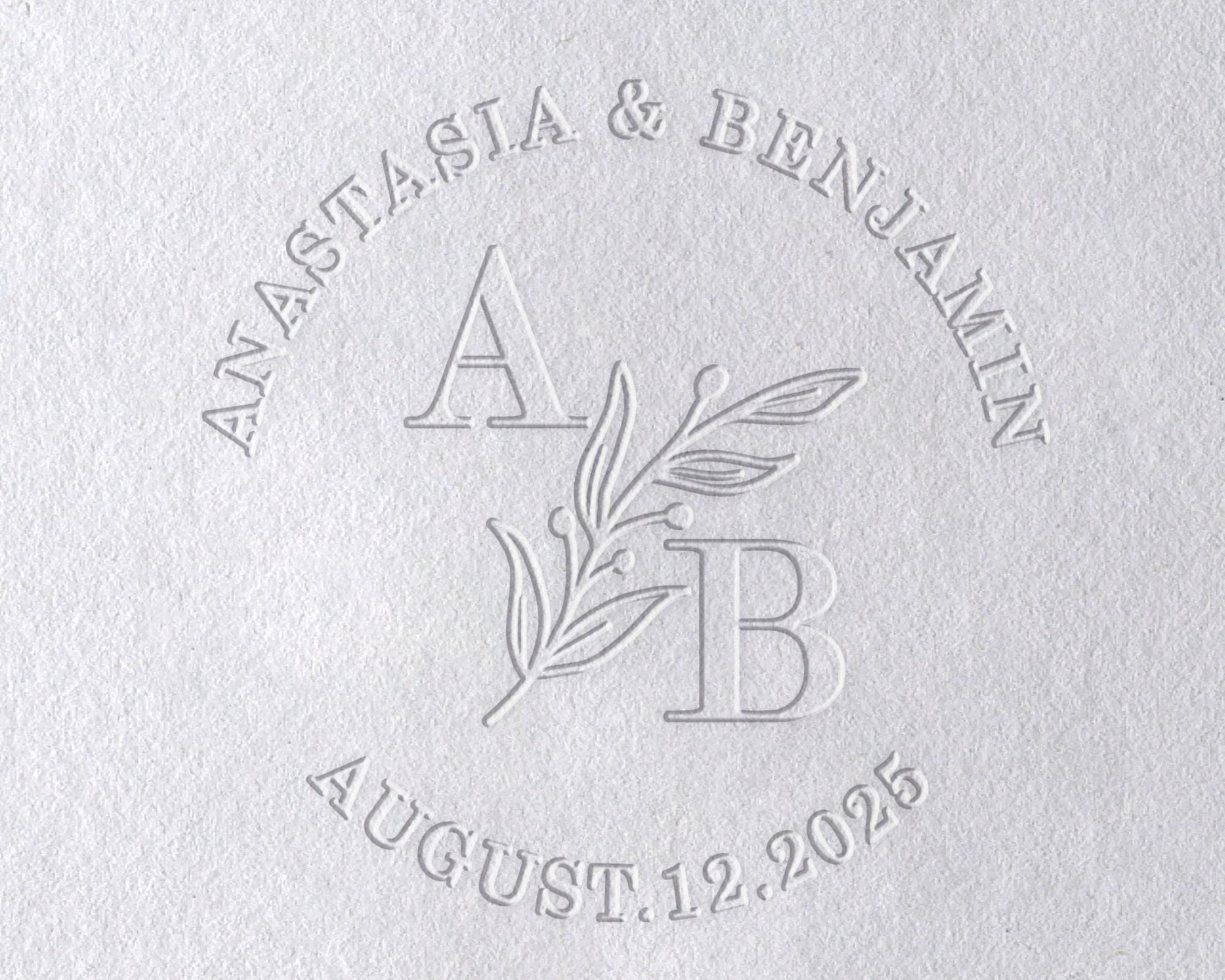 Timbro goffratore per matrimonio personalizzato, timbro goffratore monogramma personalizzato, timbro goffratore iniziali personalizzate, timbro goffra