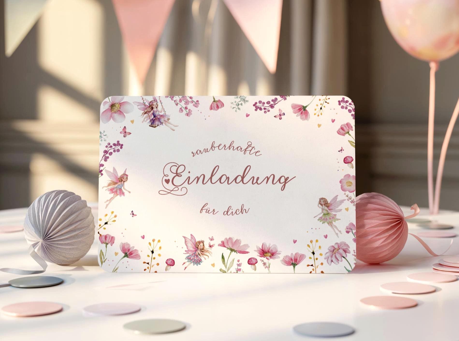 Biglietto d'invito per la festa di compleanno dei bambini | Biglietto d'invito a tema fata | Invito di compleanno per bambine | Biglietto d'invito a t