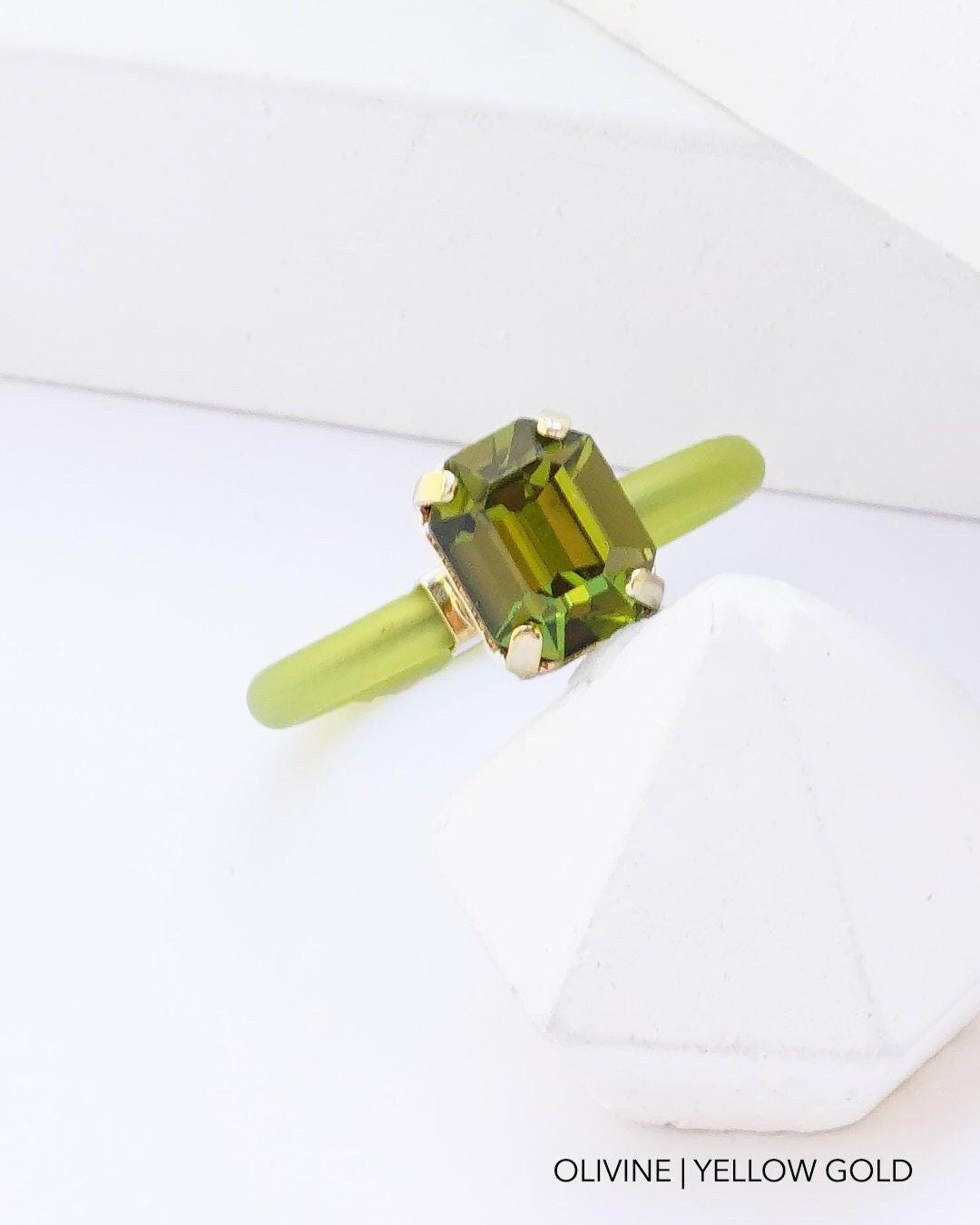 Anello in silicone con pietra, anelli in gomma, anello in silicone unico, anelli in silicone, anello con taglio smeraldo, anelli in silicone per matri