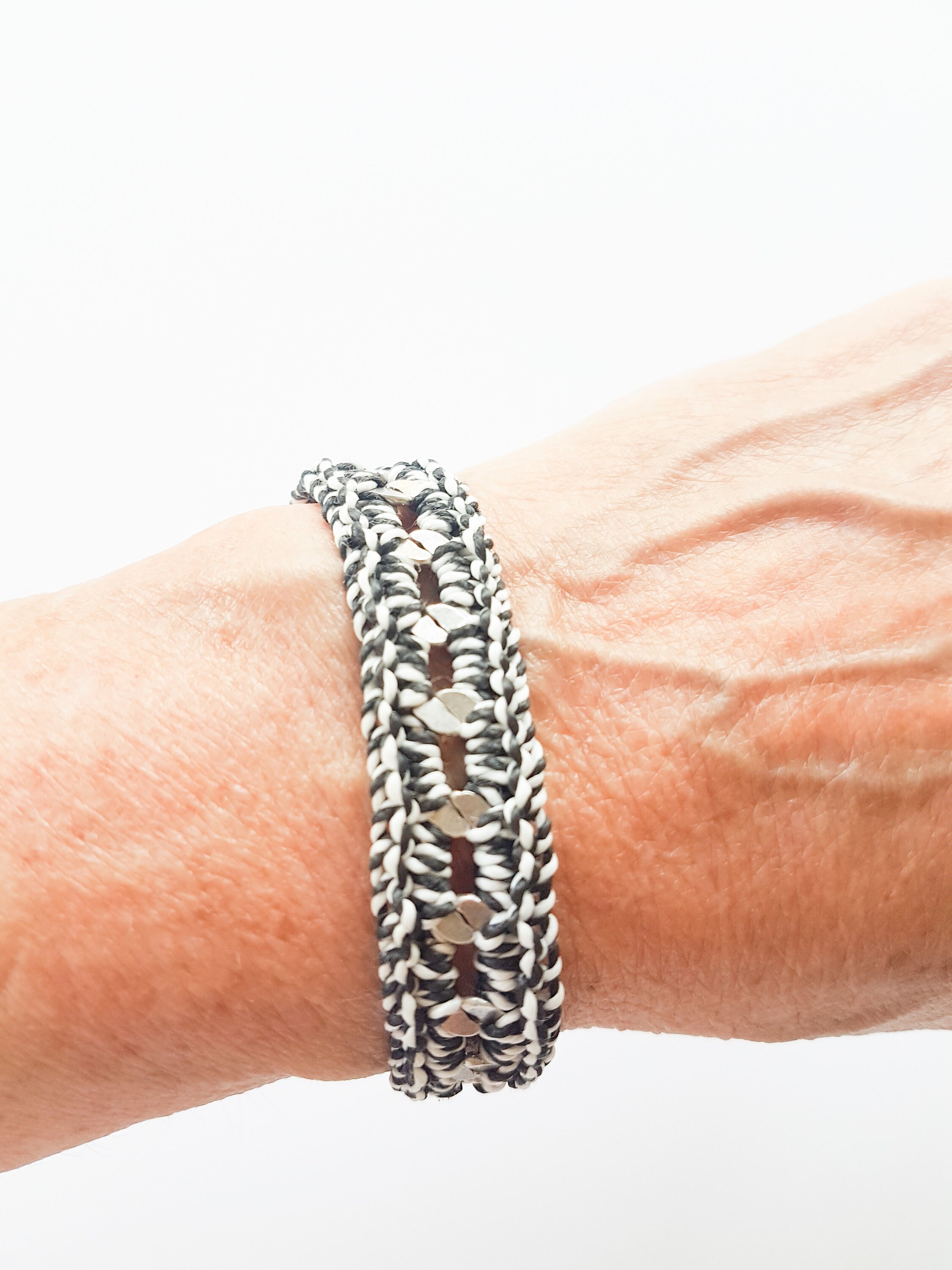 Bracciale da uomo, Bracciale da uomo, Bracciale unisex, Bracciale da uomo bianco e nero, Bracciale intrecciato, Bracciale da surfista, Bracciale da uo