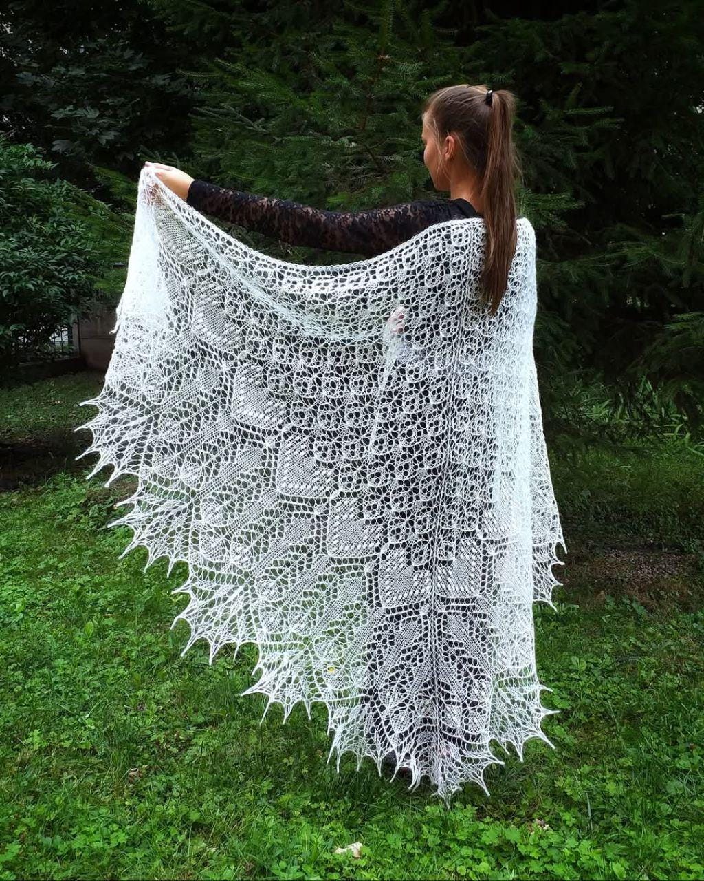 Scialle da sposa in pizzo bianco lavorato a mano con mohair e seta, scialle in pizzo, scialle da sposa, coprispalle da sposa in mohair, stola da matri