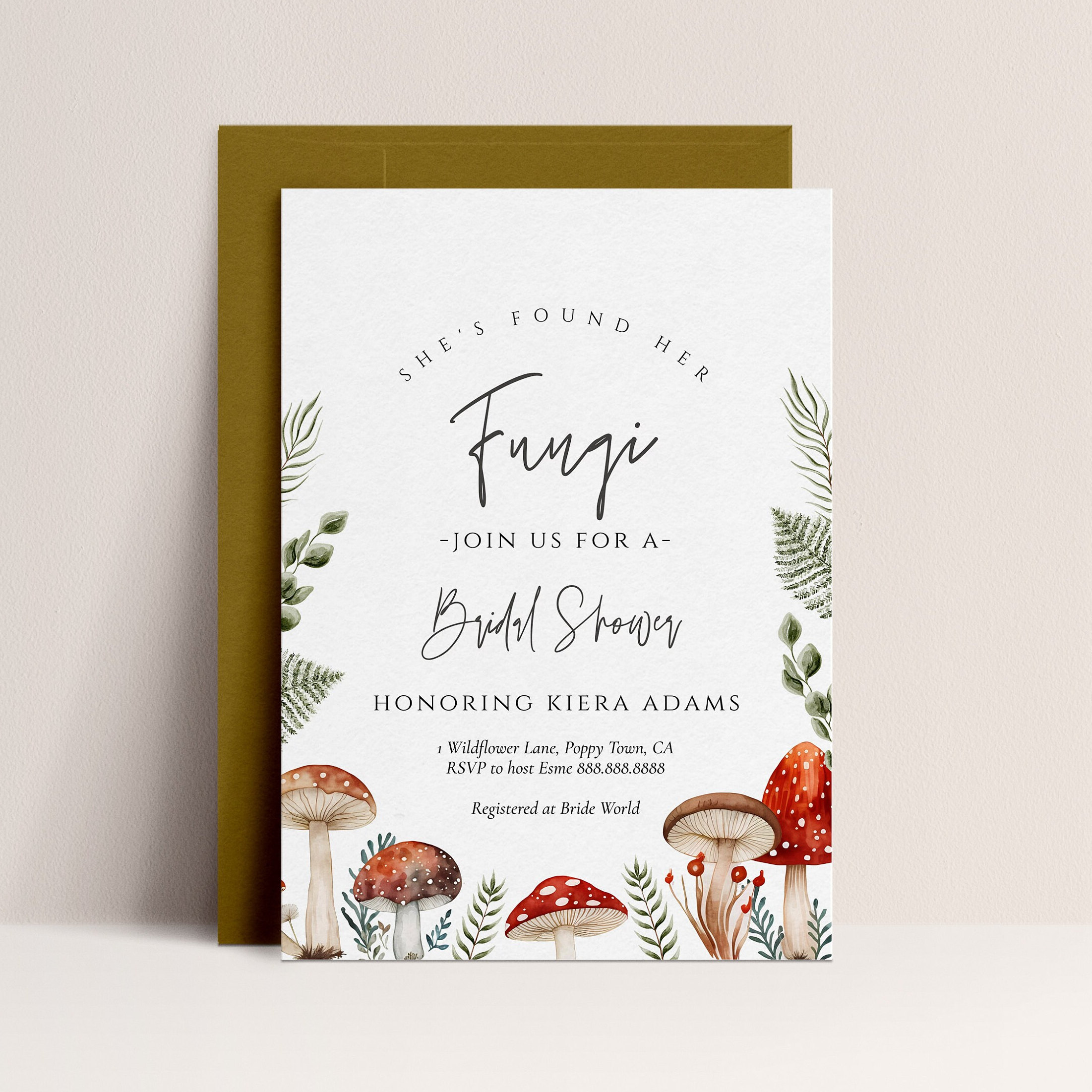 Invito per addio al nubilato a tema funghi - Invito per addio al nubilato nella foresta, Invito per addio al nubilato nel bosco, Invito per addio al n