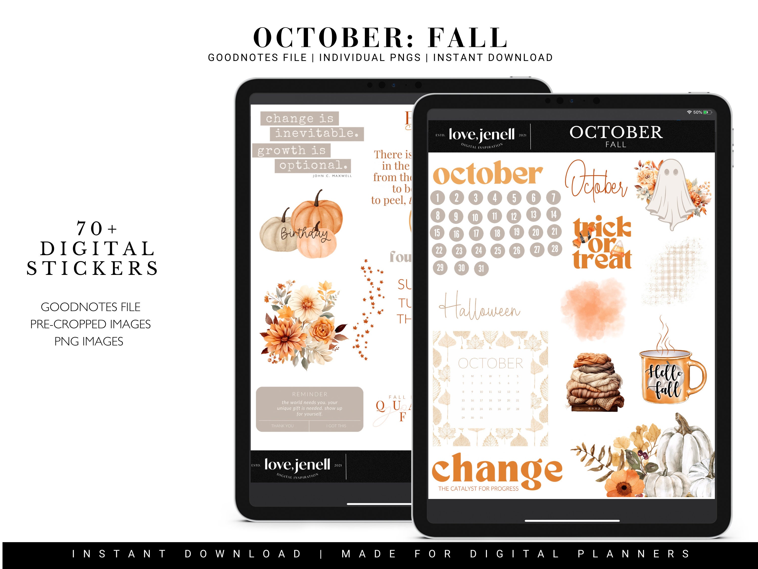 Adesivi per agenda digitale di ottobre Adesivi digitali GoodNotes-Autunno ~ / Adesivi digitali Goodnotes pre-ritagliati Adesivi digitali autunnali - F