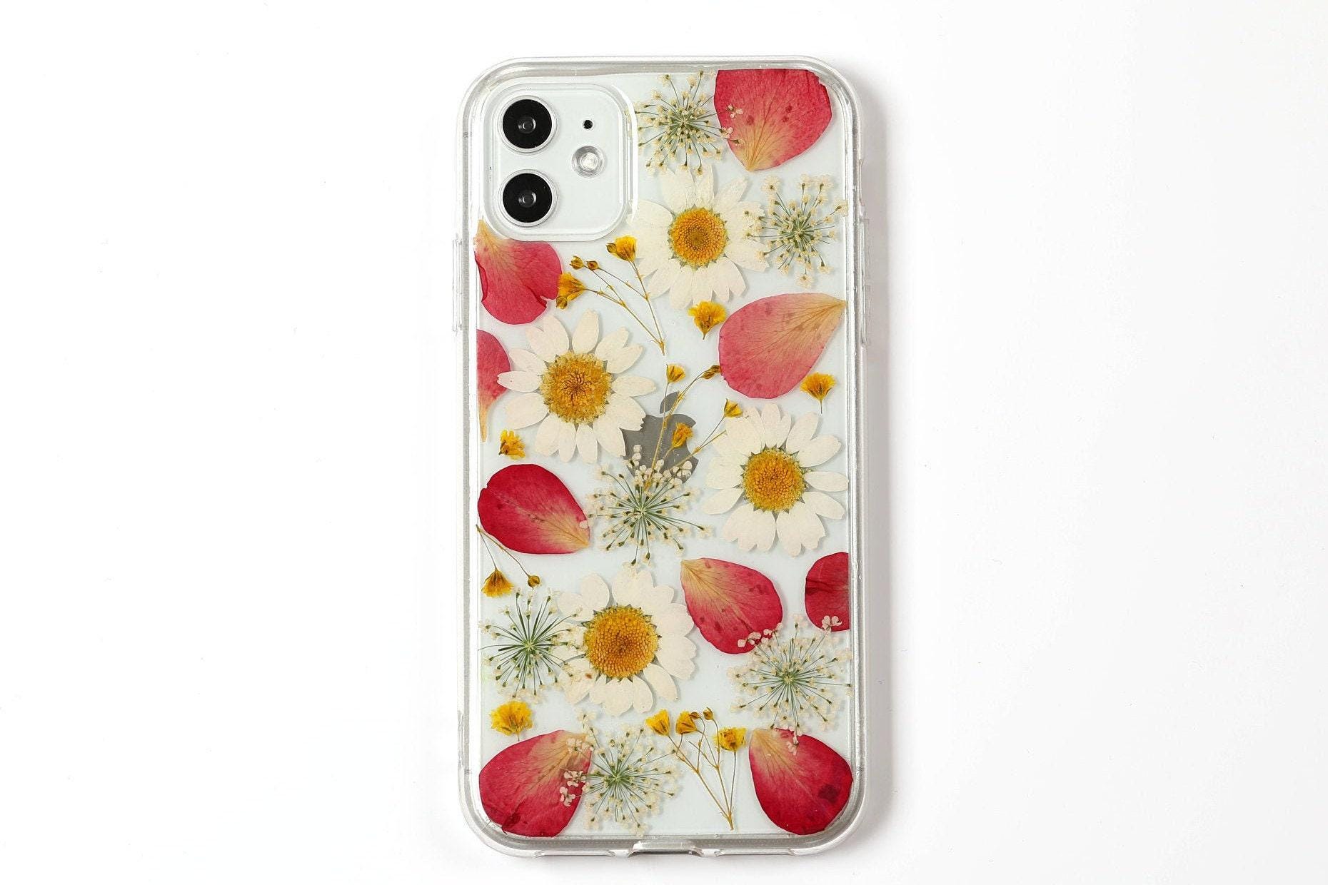 Custodia per telefono con petali di fiori secchi pressati e margherite, custodia per iPhone 11 12 13 14 15 16 Pro Max SE X XR XS, custodia per Samsung