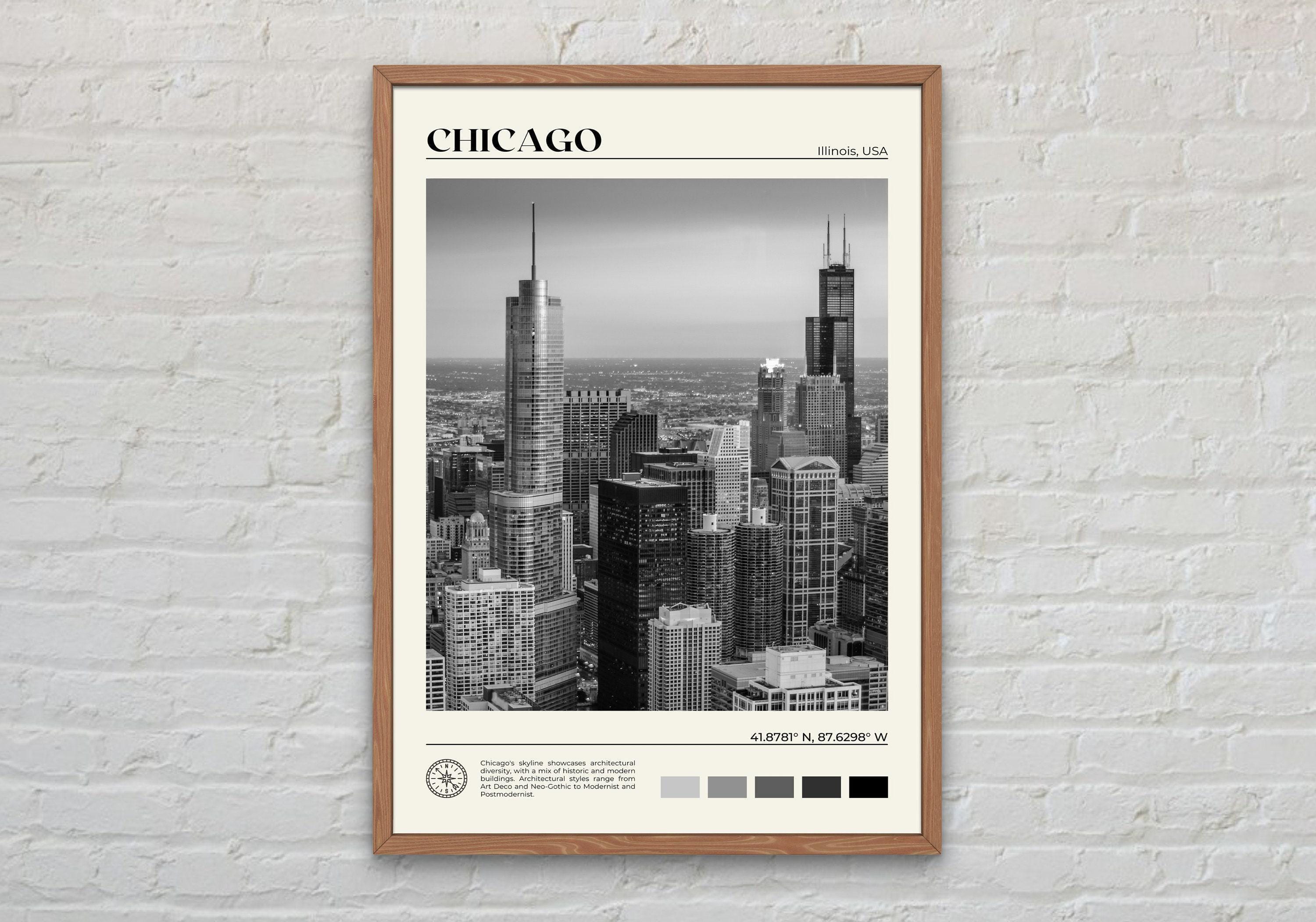 Bianco e nero, stampa di Chicago, arte murale di Chicago, poster di Chicago, foto di Chicago, stampa di poster di Chicago, decorazione murale di Chica