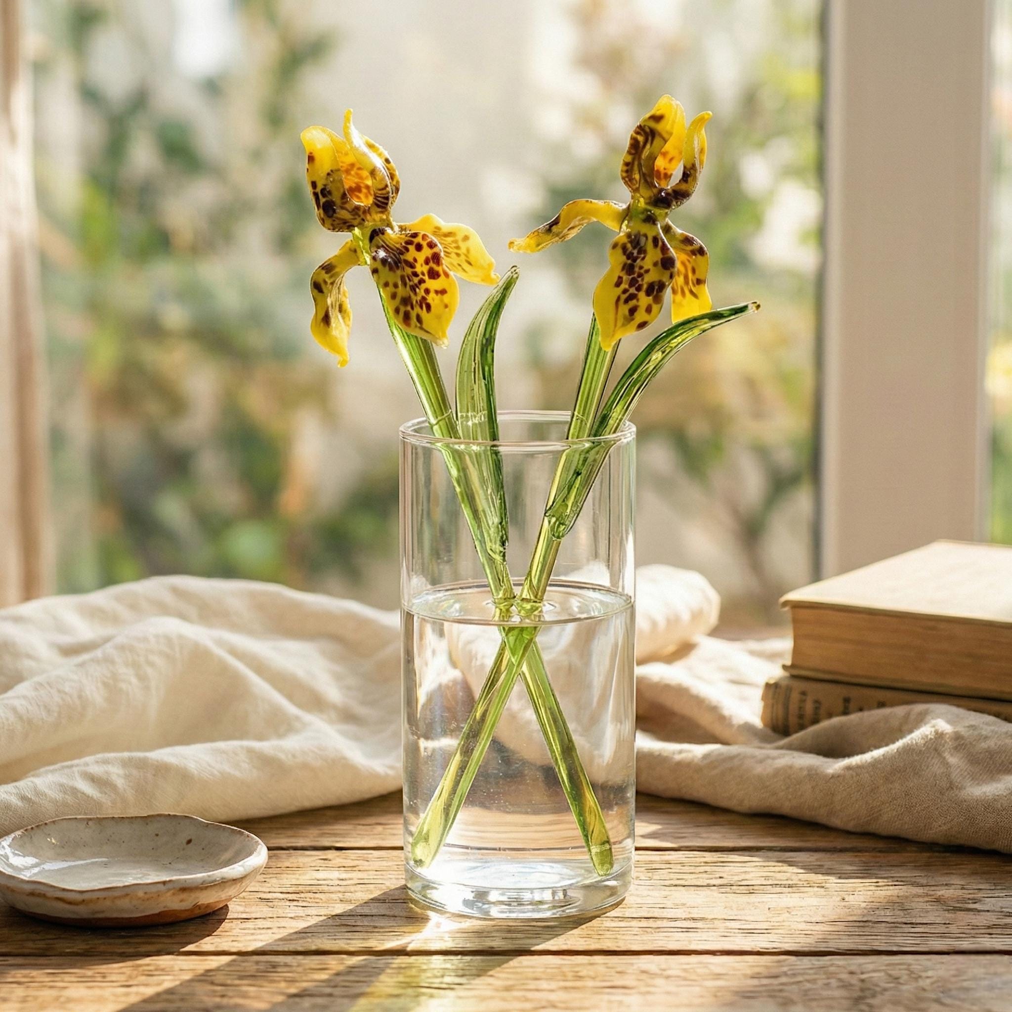 Fiore di iris in vetro, fiore di iris in vetro per il mese di nascita, regalo di iris, arte di iris, bouquet di fiori in vetro, fiore di nascita in ve