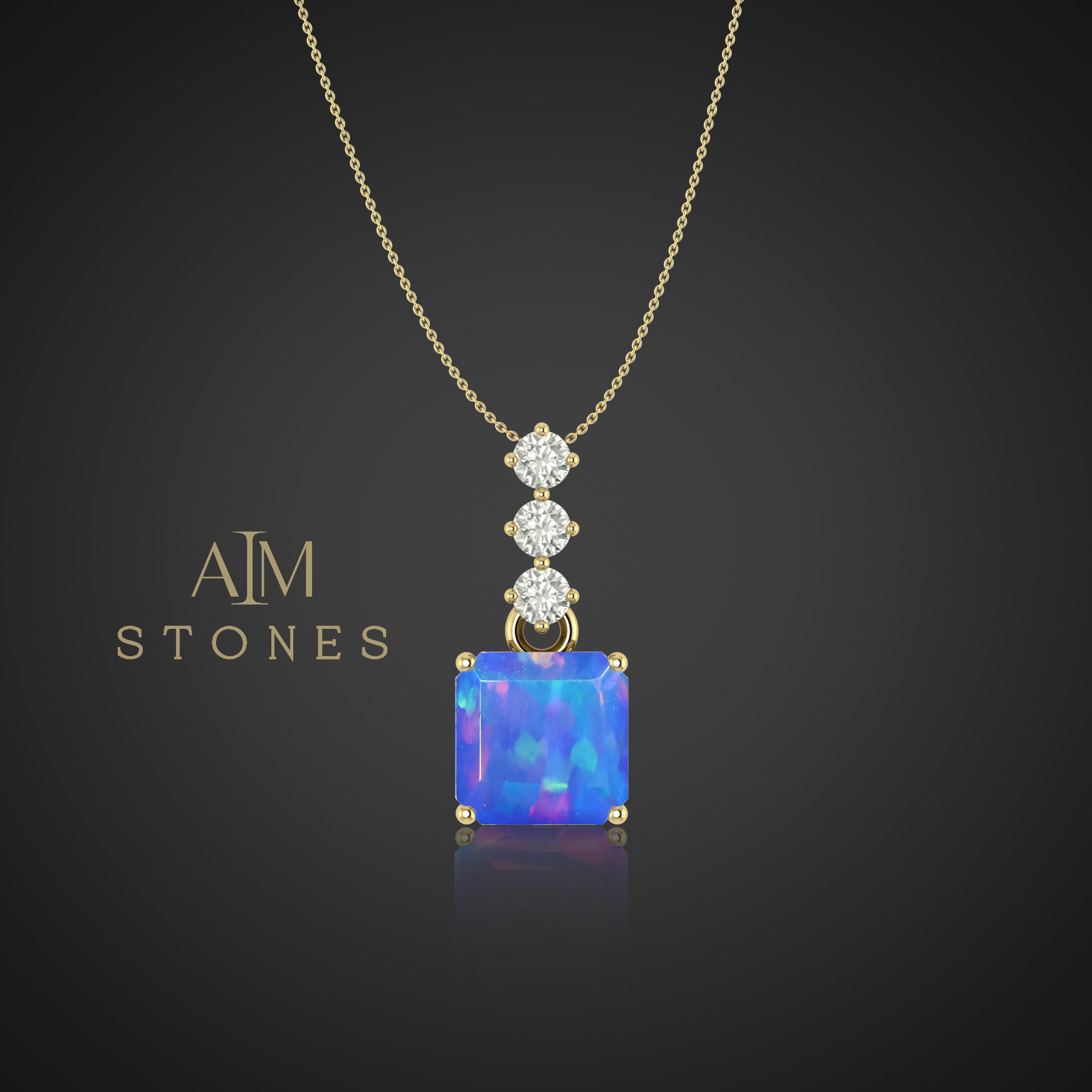 Collana con ciondolo in opale di fuoco naturale multiplo, collana con ciondolo in opale blu quadrato, ciondolo in pietra preziosa opale, collana con p