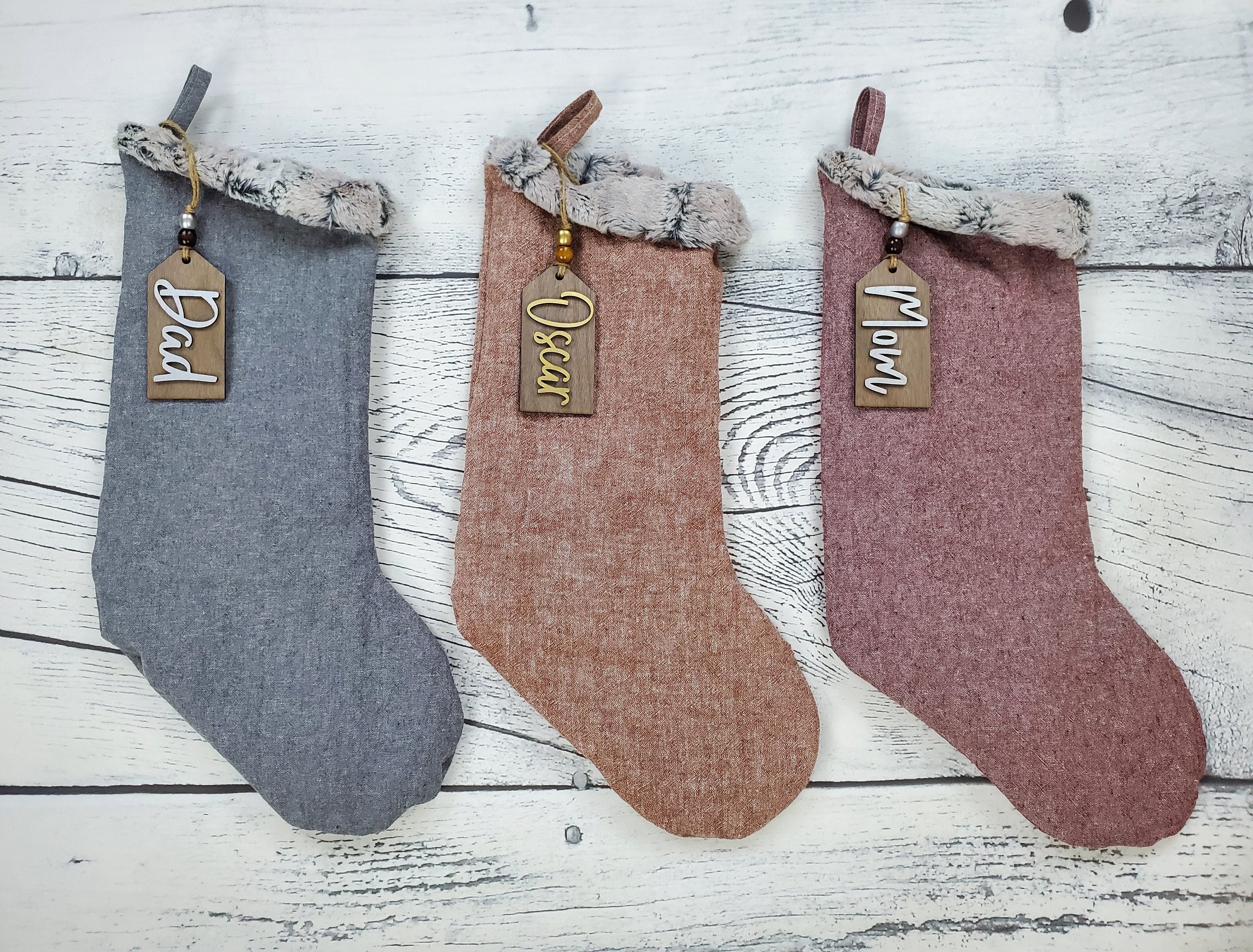 Calza di lino - Calza di minky - Calza di Natale - Calza della fattoria - Calza di Natale personalizzata - Etichette per calze