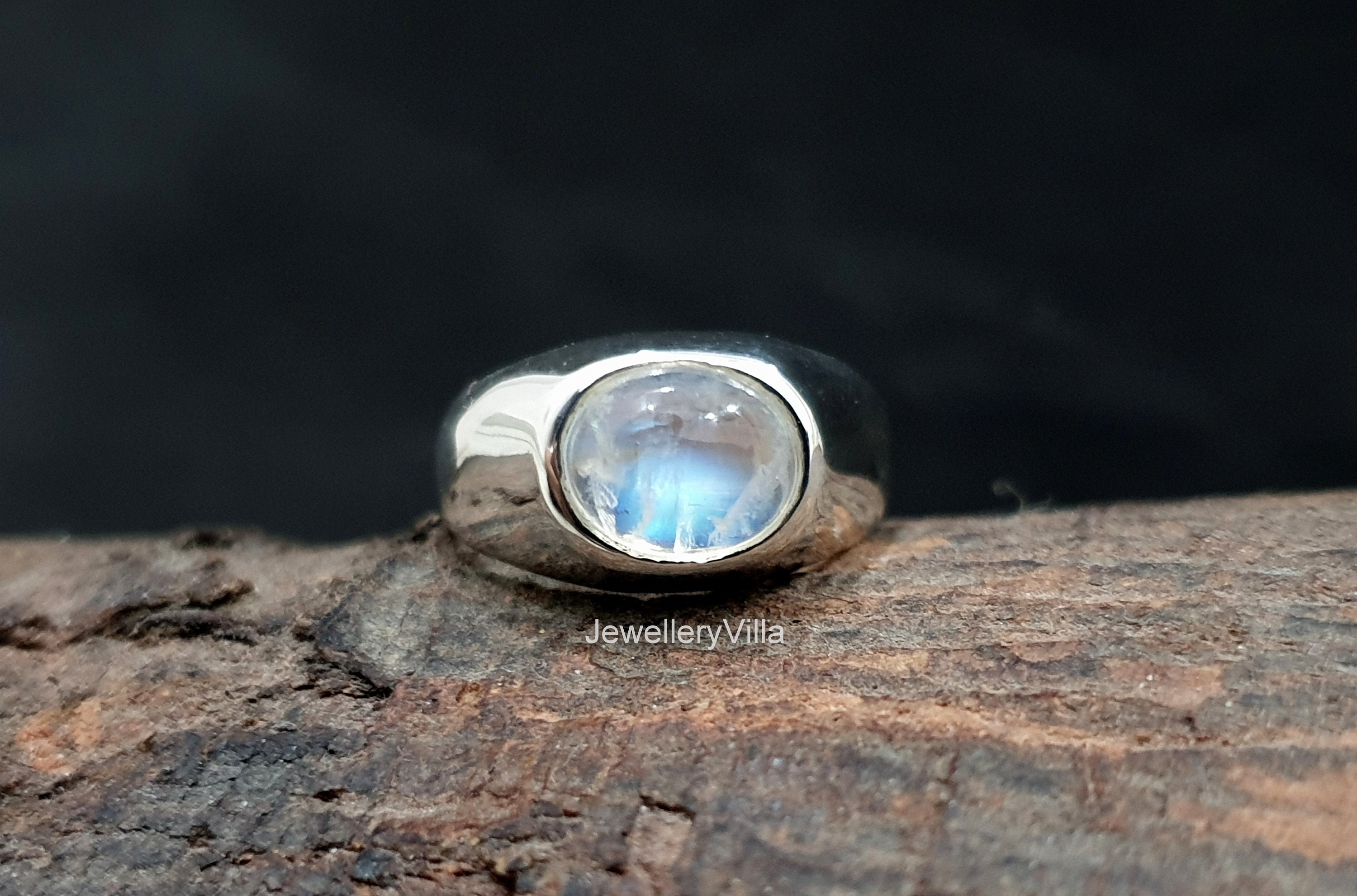 Anello in pietra di luna naturale, Anello in argento sterling massiccio 925, Anello regalo, Anello con pietra preziosa cabochon ovale, Anello in oro g