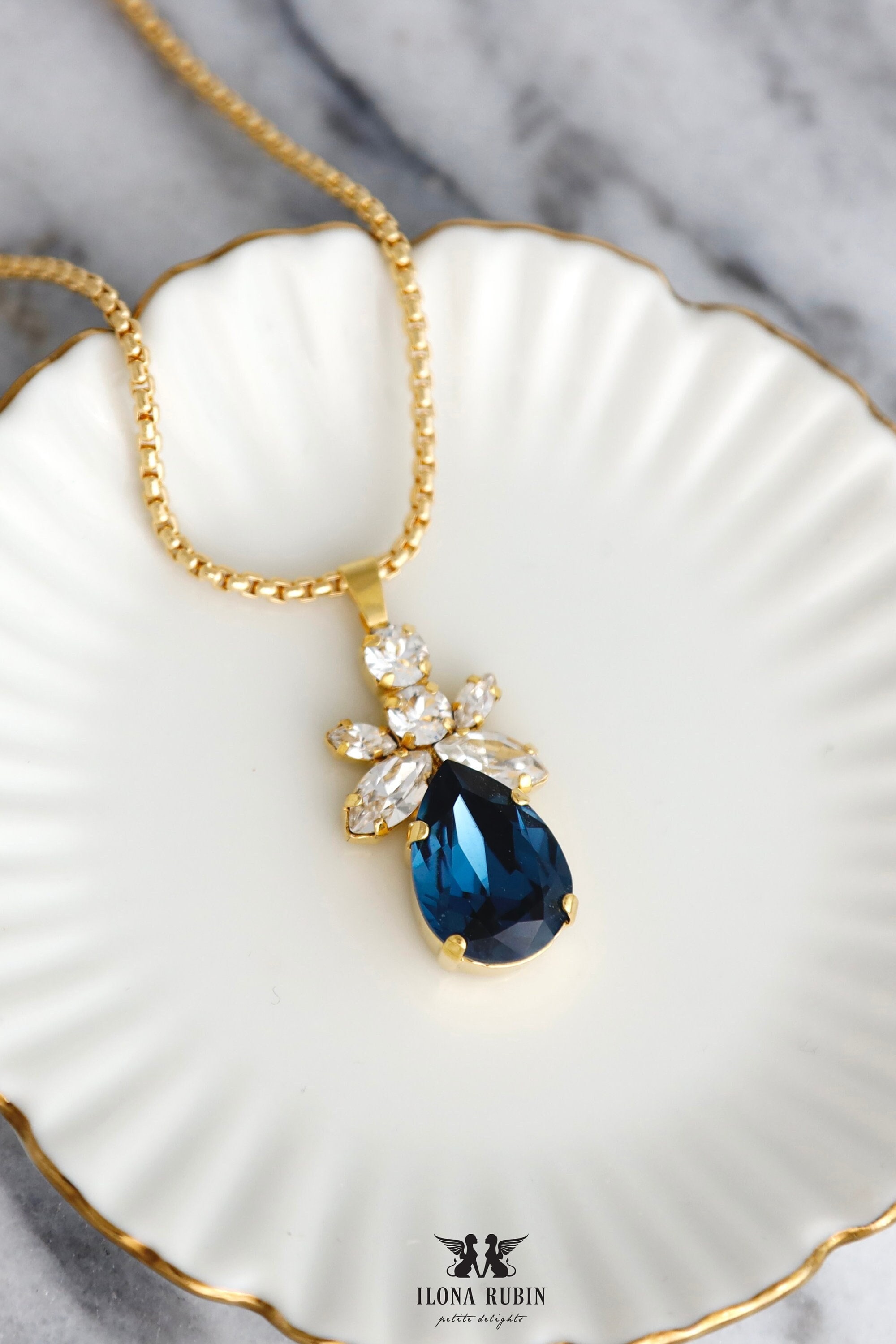 Collana di cristallo blu navy, collana di cristallo blu navy da sposa, collana di cristallo blu zaffiro, collana blu da sposa, collana di cristallo bl