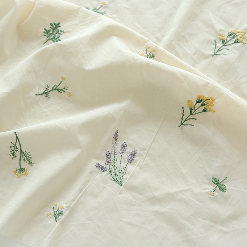 Tessuto di cotone floreale, tessuto ricamato, tessuto di cotone con margherite, tessuto floreale, tessuto per trapuntatura, tessuto di design, tessuto