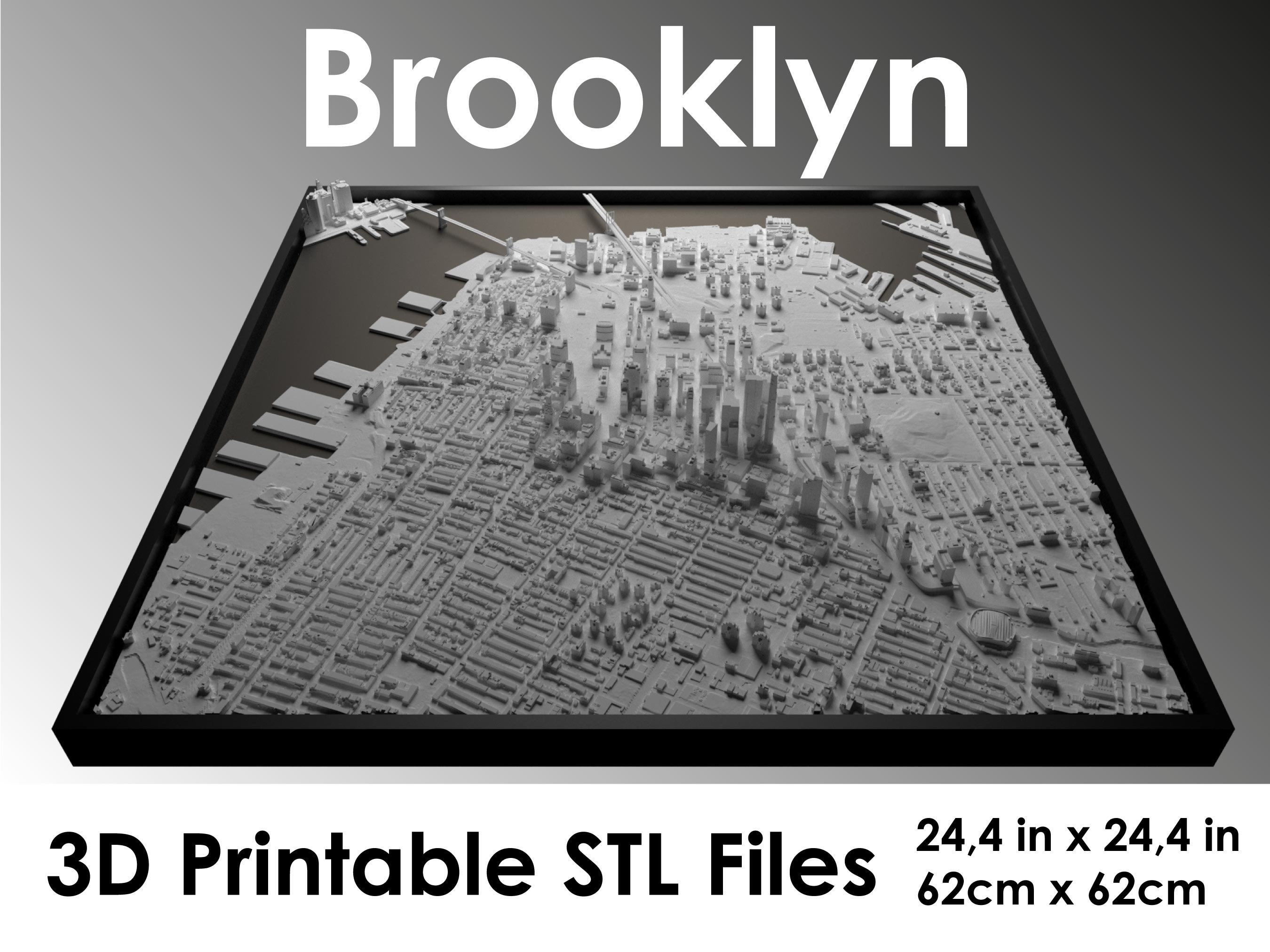Brooklyn 3D, mappa del mondo, Brooklyn 3D, file Stl stampa 3D, skyline di Brooklyn, mappa di Brooklyn, file digitale, mappa della città personalizzata