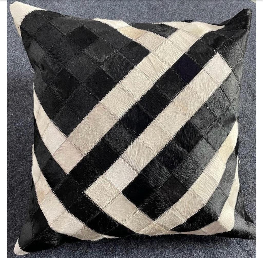 Fodera per cuscino patchwork in pelle bovina, cuscino in pelo fatto a mano, 16x16-20x20 ZC 67