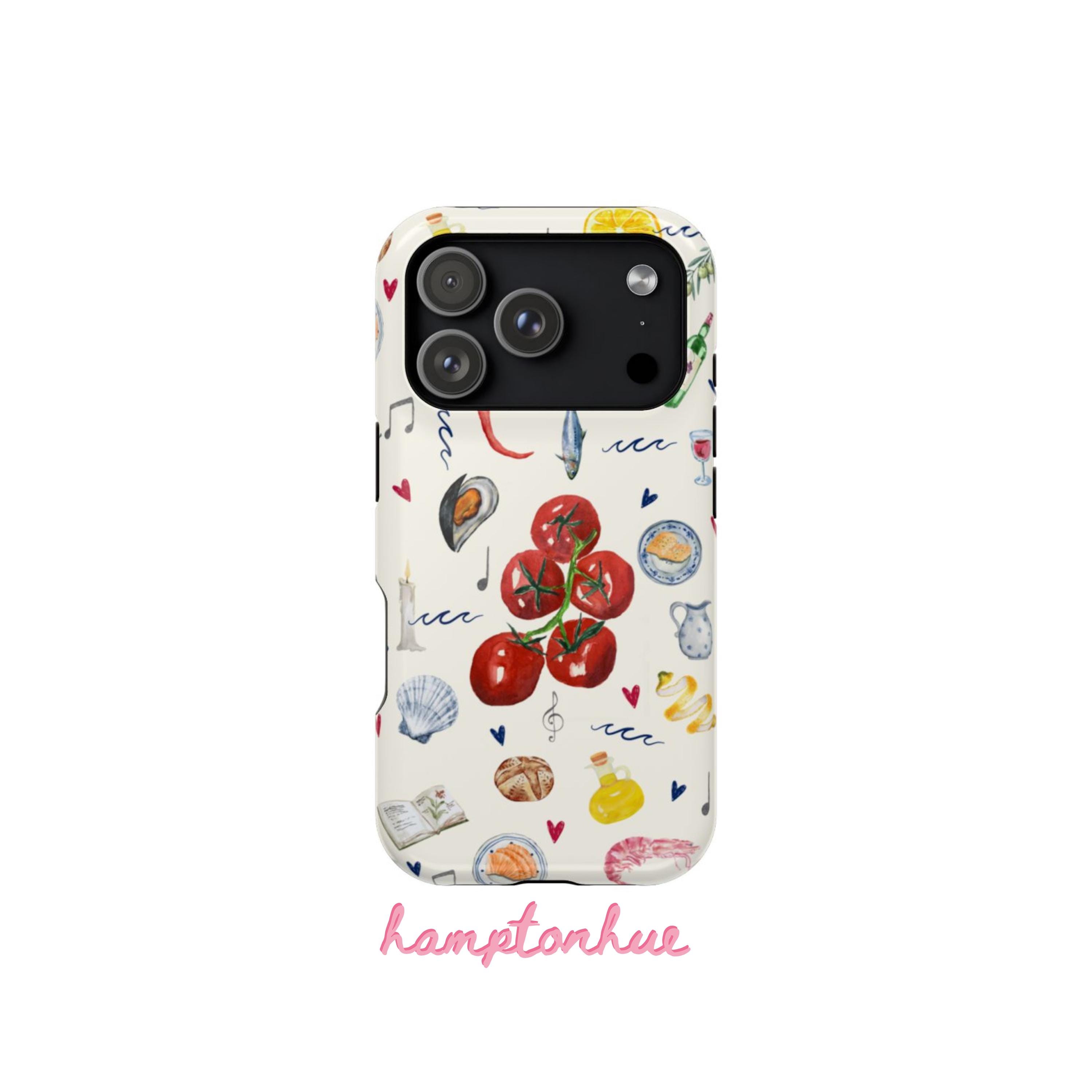 Cover per telefono con collage di cibo eclettico - Cover vivace per iPhone/Samsung - Cover per telefono con collage di cibo gourmet - Cover artistica