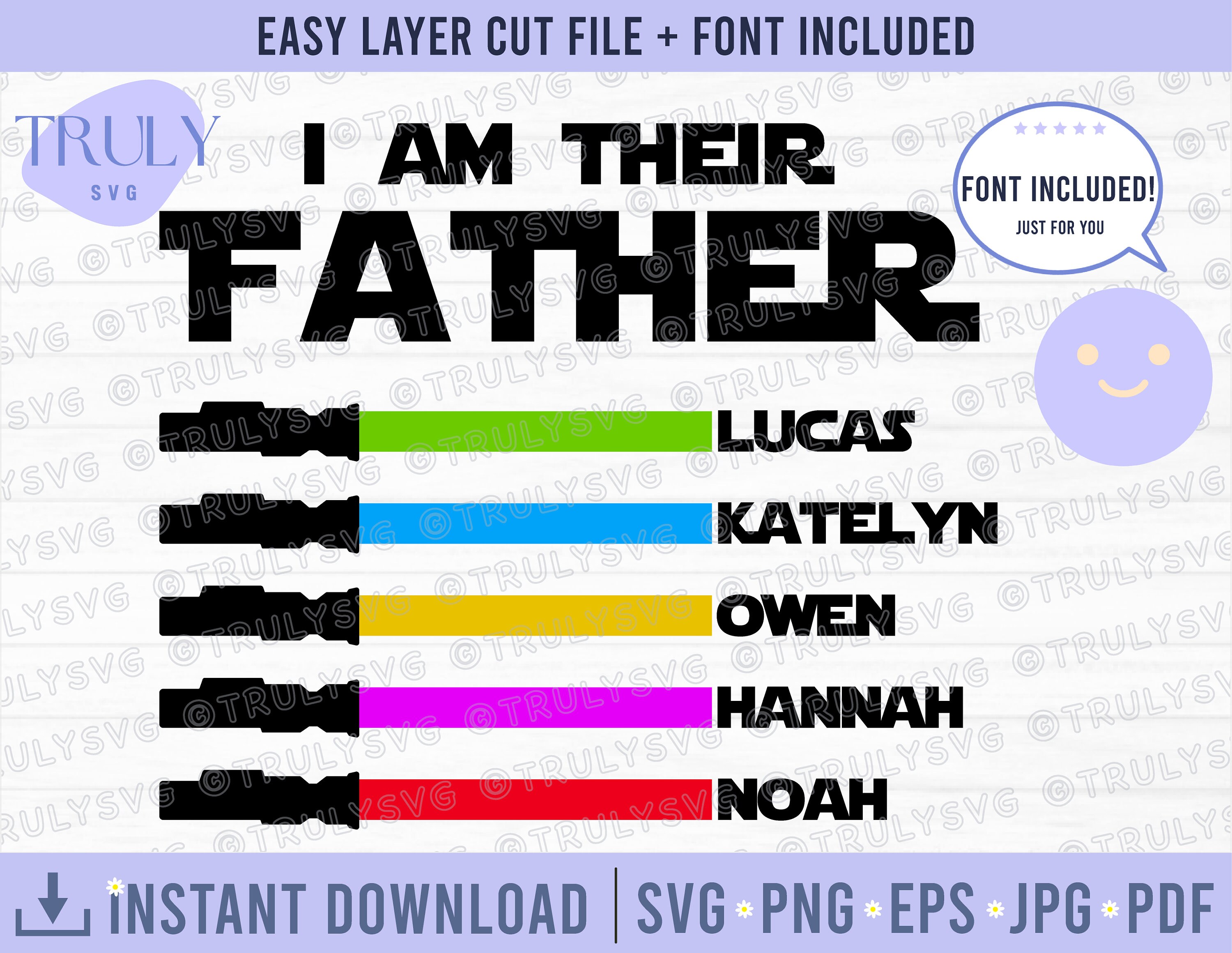 Io sono il loro padre SVG, Festa del papà SVG, Papà Jedi in formato SVG, Papà con nomi di bambini in formato SVG, Regalo divertente per la festa del p